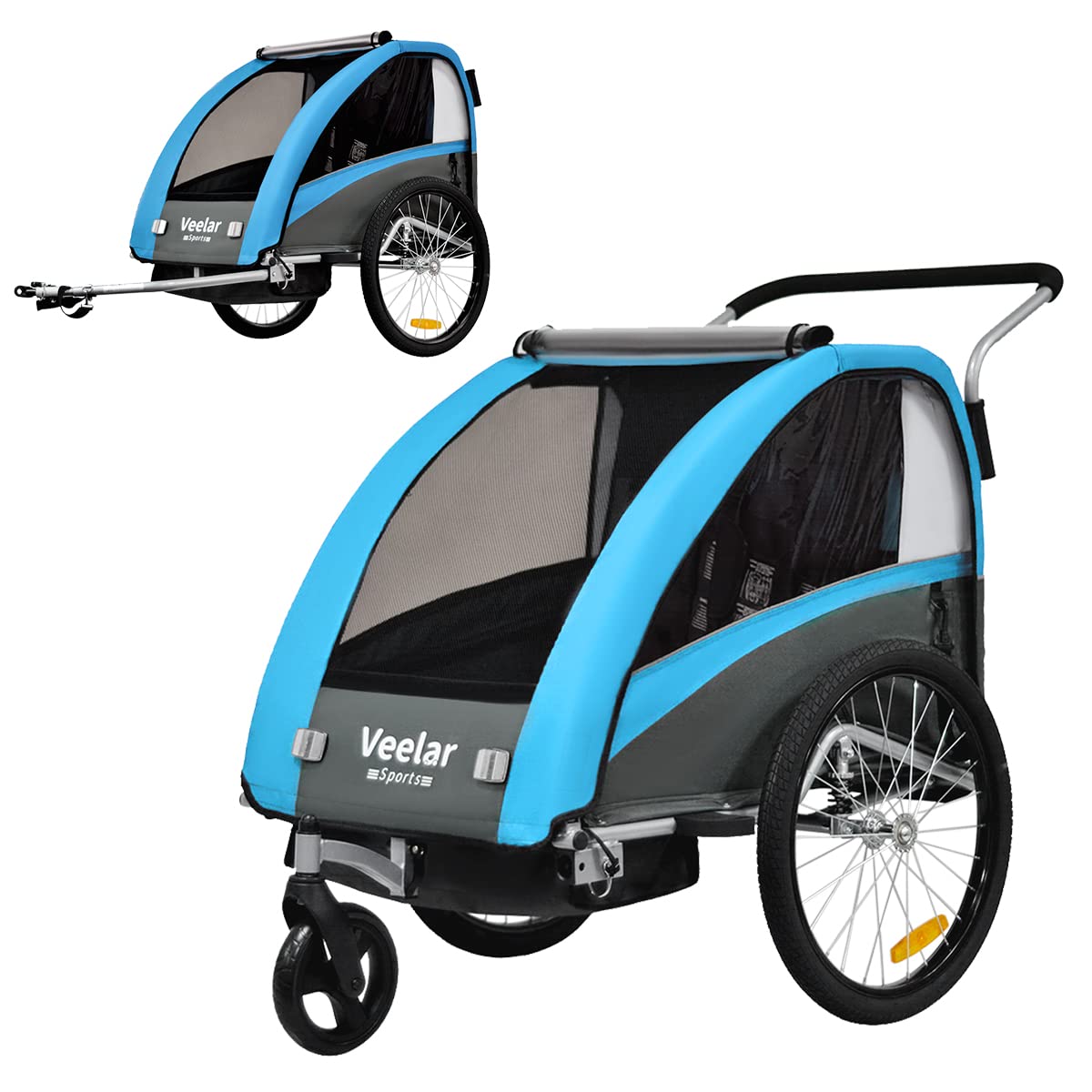 Veelar 2-in-1 Sports Suspension Bike Trailer & Jogging Stroller - Double Seat Bicycle Carrier for Toddlers & Kids - Perfect for Family Cycling, Outdoor Adventures & Daily Jogging