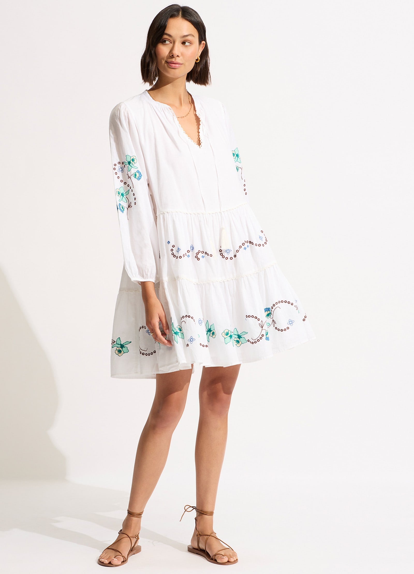 Eden Embroidery Tier Midi Dress - Floral Lace Summer Dress for Women, White | Perfect for Weddings, Parties & Special Occasions