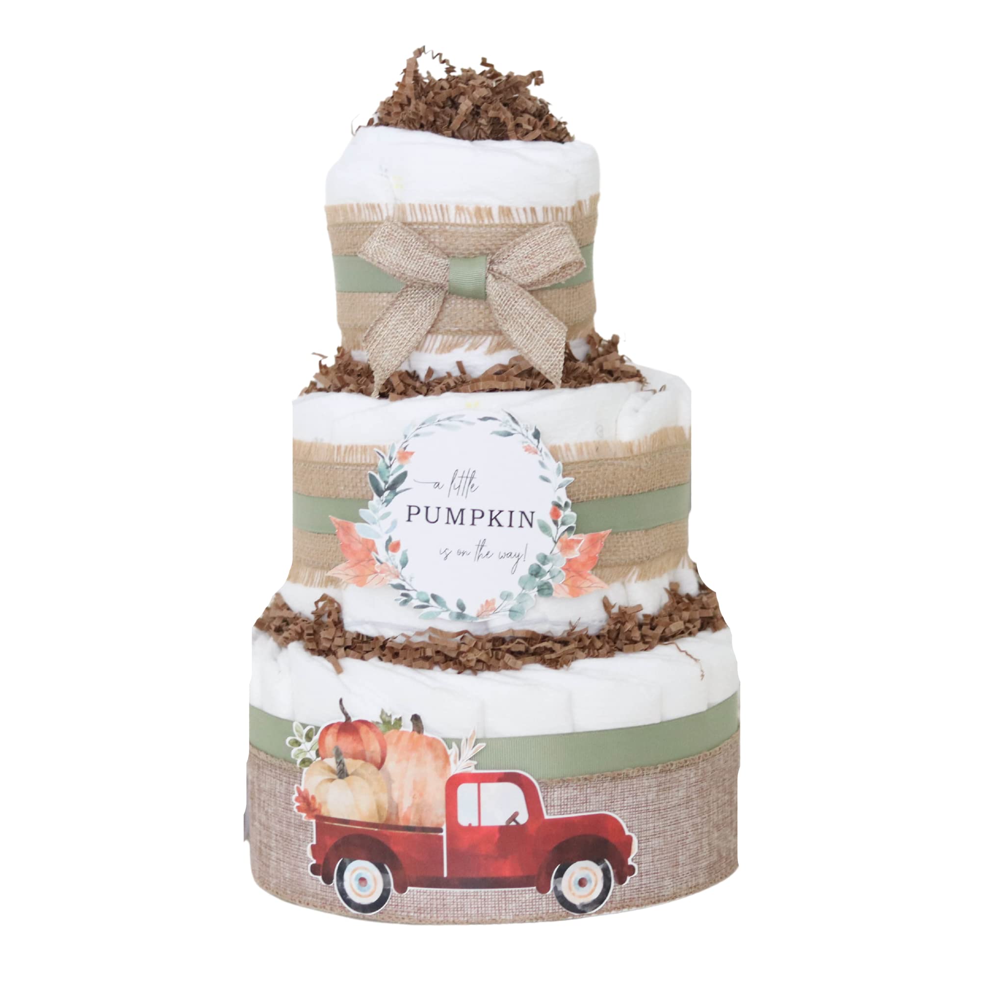 Red Autumn Truck Little Pumpkin Diaper Cake - Baby Shower Centerpiece Decor for Newborn Celebrations | Perfect for Fall Baby Showers, Gender Reveals & Nursery Decor