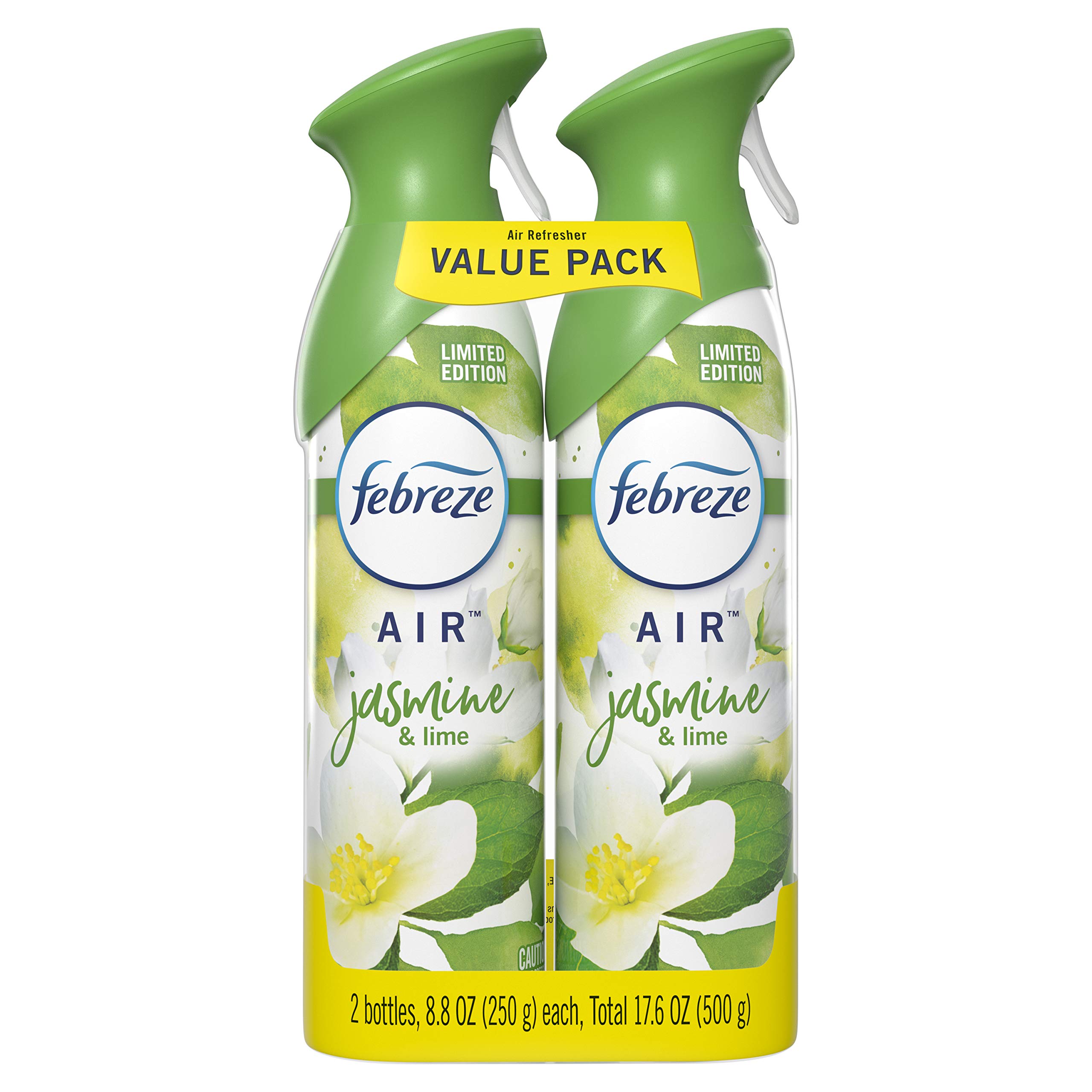 Febreze Air Freshener Spray - Jasmine & Lime Scent, 8.8oz (2 Pack) | Eliminates Strong Odors | Perfect for Home, Car, Office & Pet Areas