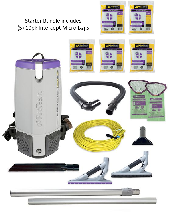 ProTeam 107535 Super Coach Pro 6 HEPA Vacuum Starter Bundle with (5) 10-Pack Micro Filters (107314) - Perfect for Home Cleaning, Allergen Removal & Pet Hair Care