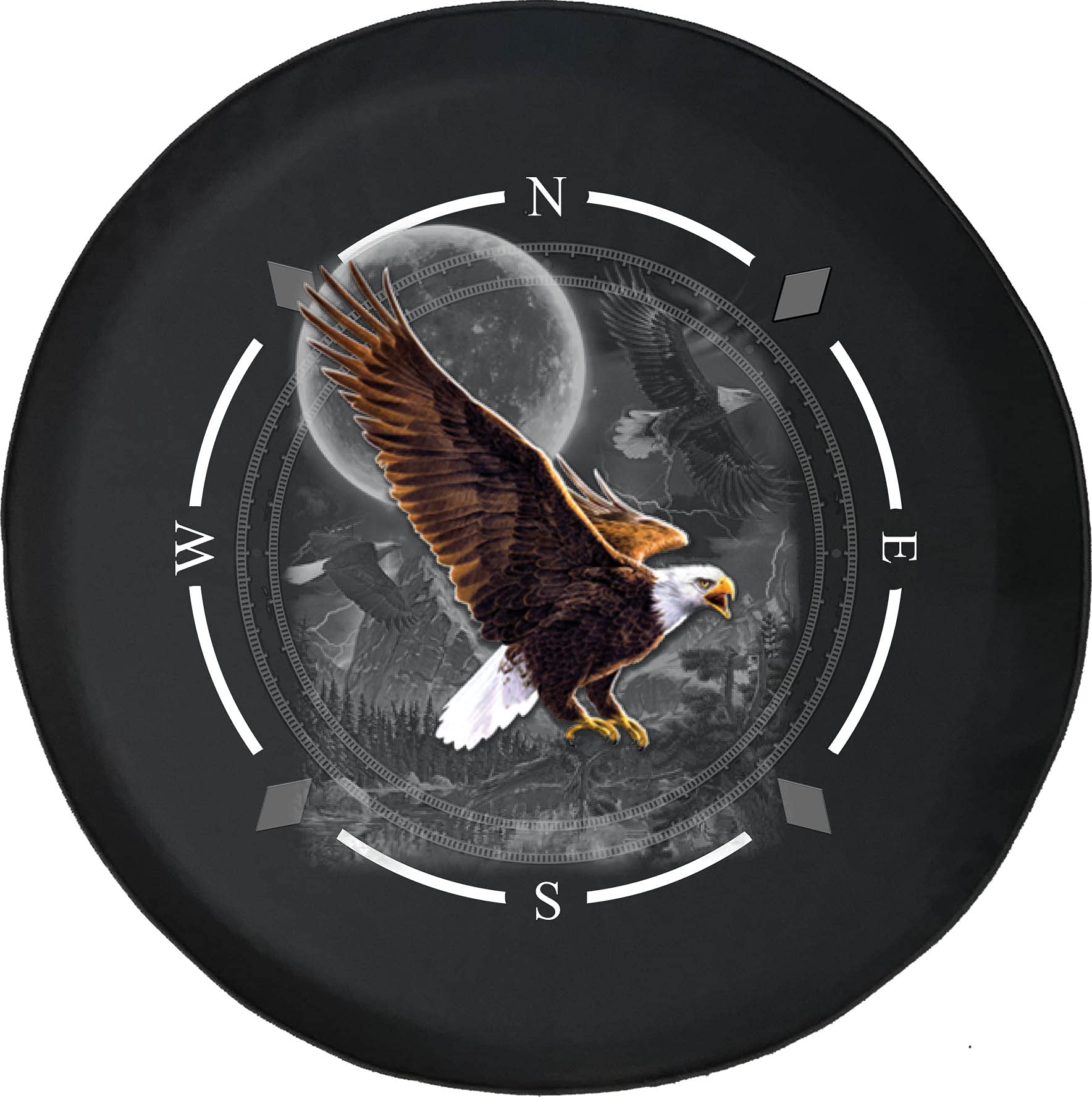 Premium Spare Tire Cover with Compass & Bald Eagle Design - Universal Fit for SUV, Trailer, RV & Most Vehicles - Durable Outdoor Accessory for Camping & Road Trips