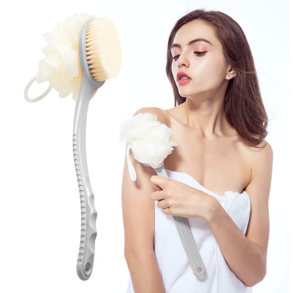 TRS Loofah Back Scrubber with Long Handle - Soft Nylon Mesh Bath Sponge & Shower Brush for Deep Cleansing - Exfoliating Body Scrubber for Women & Men (Color May Vary) - Perfect for Shower, Bath & Spa Relaxation