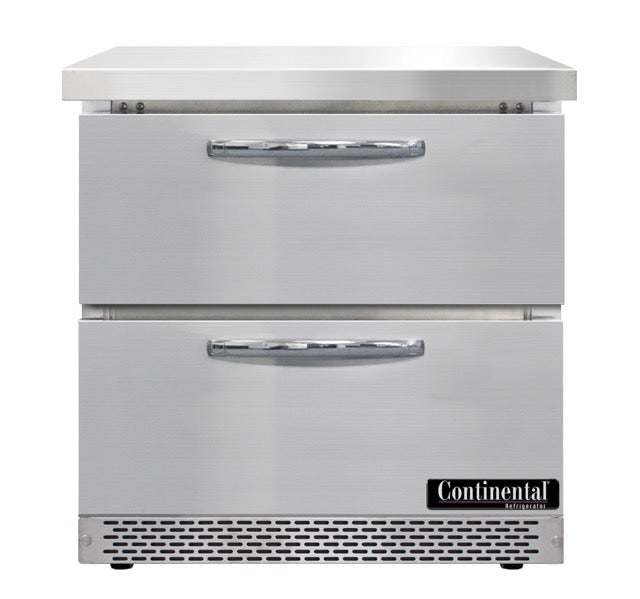 Continental Refrigeration 32-Inch Commercial Worktop Refrigerator with 2 Stainless Steel Drawers - Perfect for Restaurants, Bars, and Kitchen Prep Areas