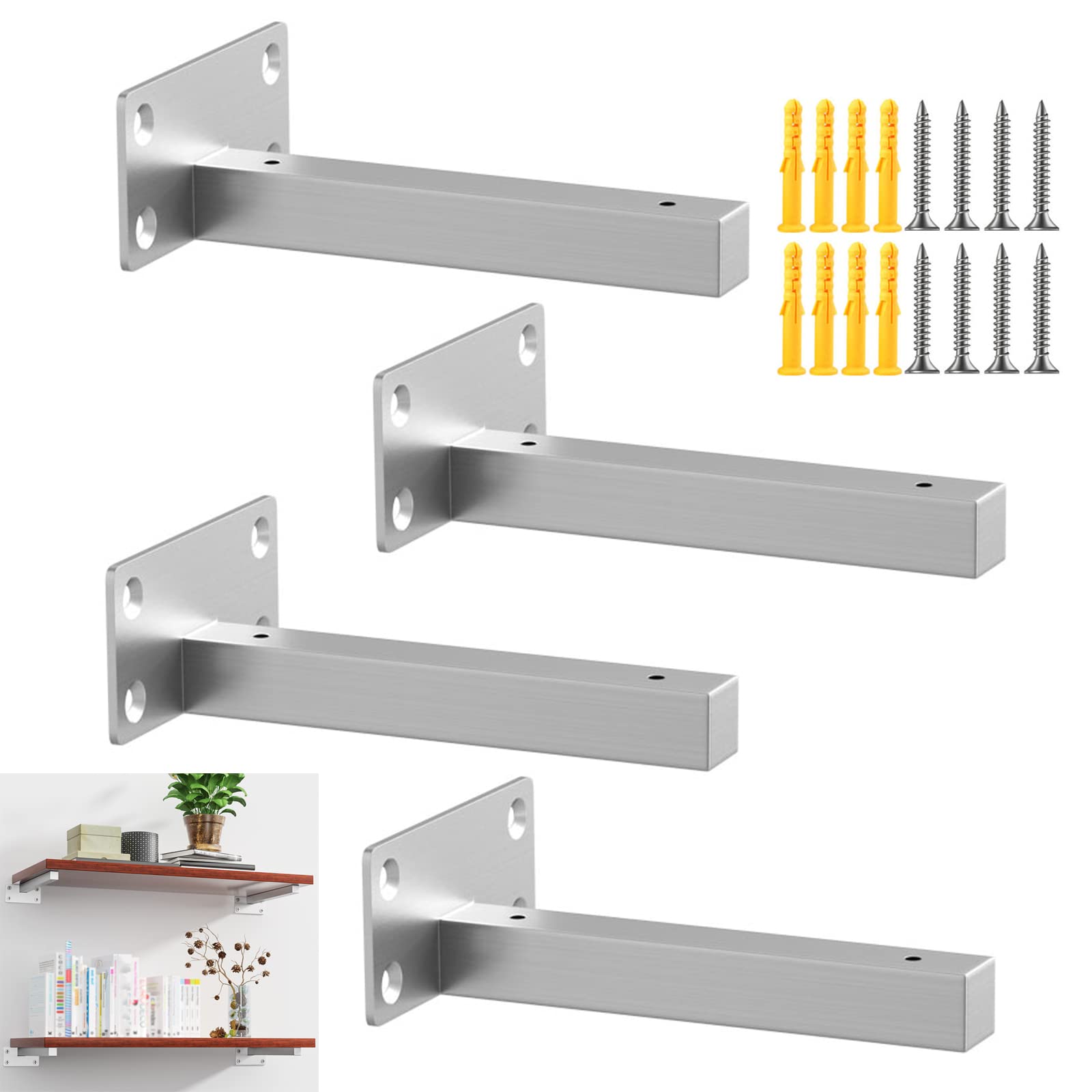 Black Stainless Steel Shelf Brackets 35cm - Heavy Duty Wall Mounted Floating Shelf Supports for DIY Bookshelves, Flower Racks & Home Decor | Perfect for Living Room, Kitchen & Office Organization