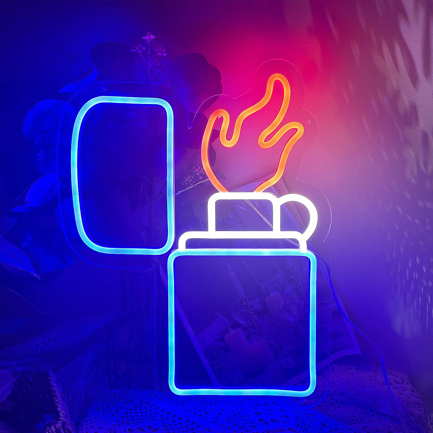 LED Lighter Shaped Neon Sign - Cool Cigarette Lighter Wall Art for Bedroom, Dorm & Bar Decor - Unique Aesthetic Lighting Gift for Men & Boys Birthday (Perfect for Man Cave, Gaming Room & Nightclub)