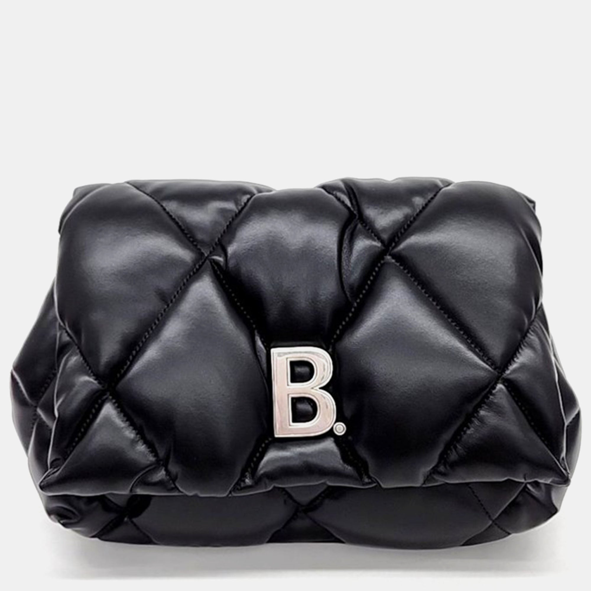 Black B Logo Puffy Clutch Bag for Women - Stylish Quilted Shoulder Handbag - Perfect for Evening Parties, Weddings & Date Nights