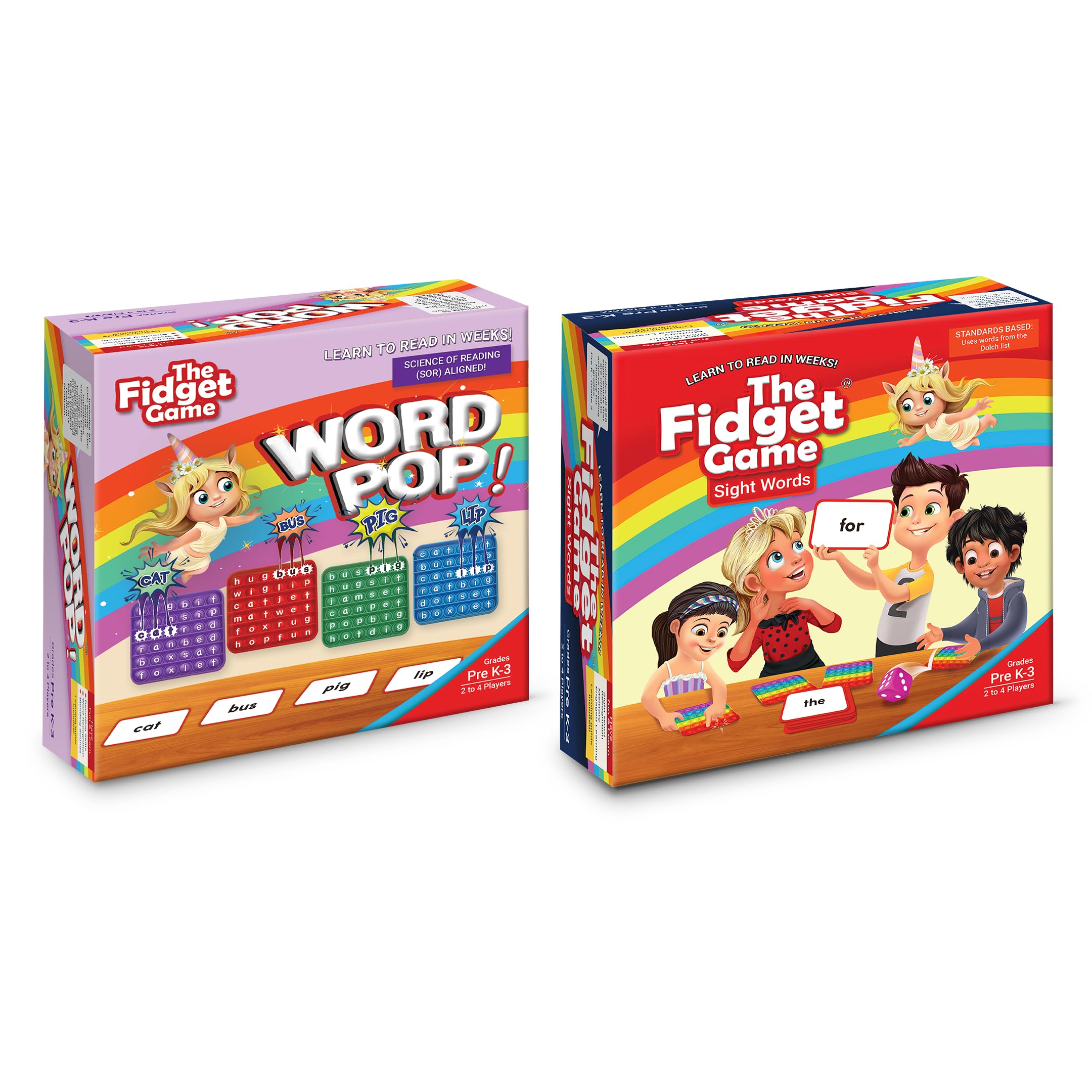 Fidget Game Reading Bundle - Sight Words Flashcards & Pop Toys for Kids - Learning Games for Pre-K to 3rd Grade - Perfect for Classroom & Home Learning
