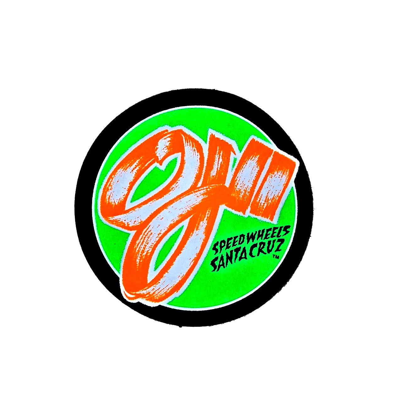 Vintage 80s Santa Cruz OJ II Speed Wheels Sticker - Neon Orange/Green - Skateboard, Scooter & Laptop Decal for Retro Enthusiasts