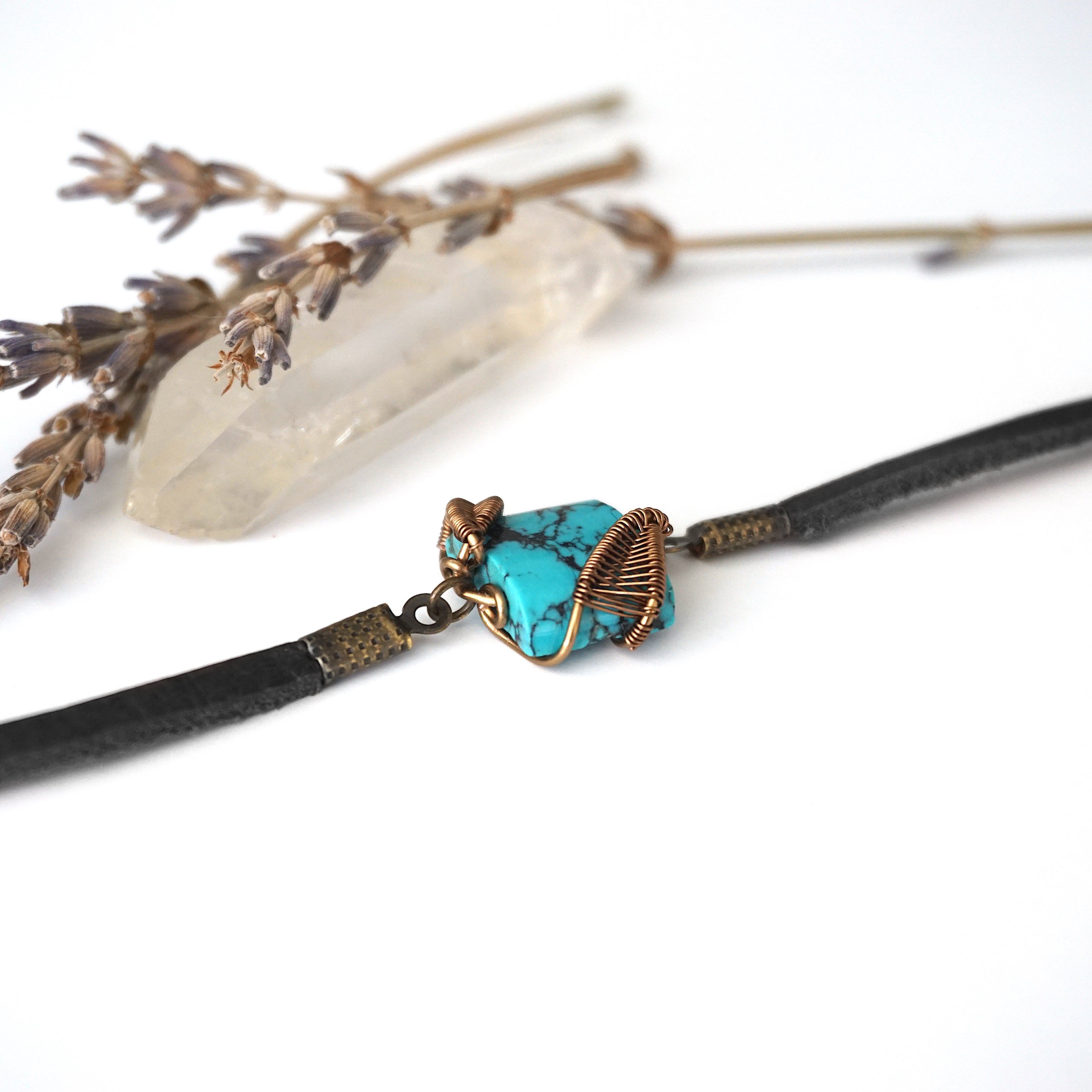Turquoise Leather Bracelet - Adjustable Handmade Beaded Bracelet for Women - Black or Brown Leather - Boho Jewelry for Everyday Wear & Gift Giving