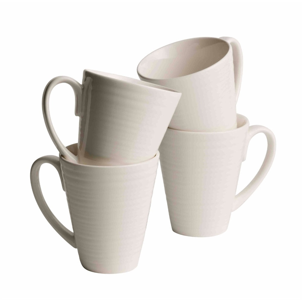 Belleek Living Ripple Ceramic Coffee Mugs Set of 4 - Elegant Textured Design for Tea, Coffee & Hot Beverages - Perfect for Home, Office & Gift Giving