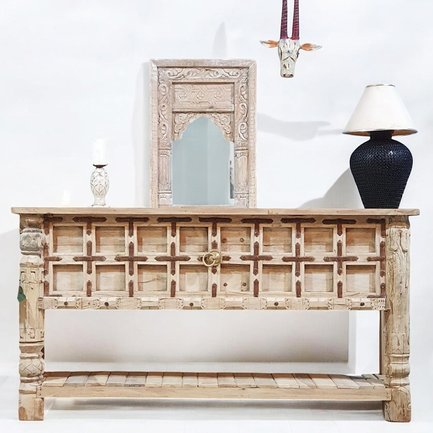 Handmade Solid Hardwood Console Table with Iron Fittings - 71