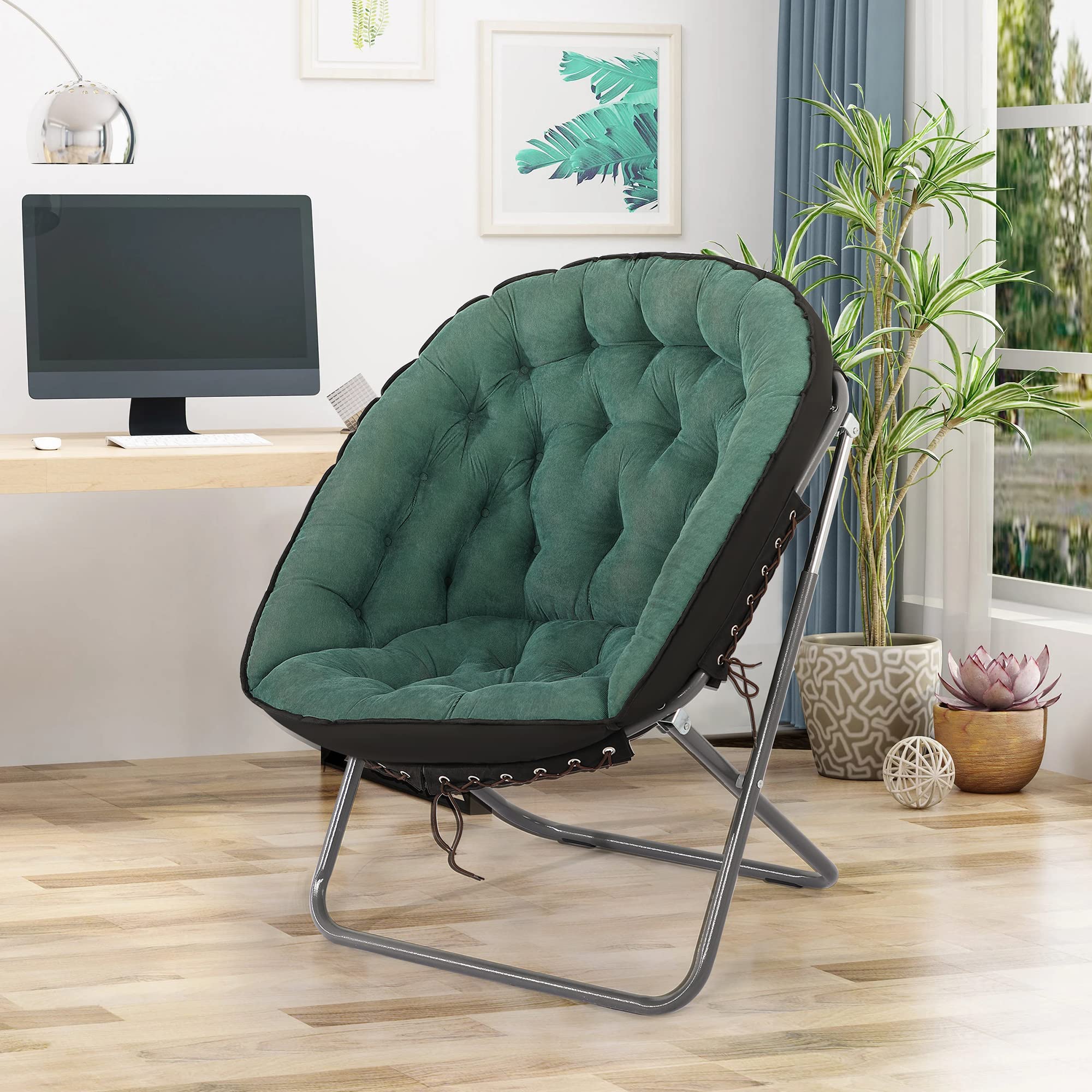 Foldable Saucer Chair - Oversized Moon Chair with Sturdy Metal Frame, Portable & Space-Saving Lounge Chair for Bedroom, Living Room, Dorm - Perfect for Relaxing, Reading & Gaming