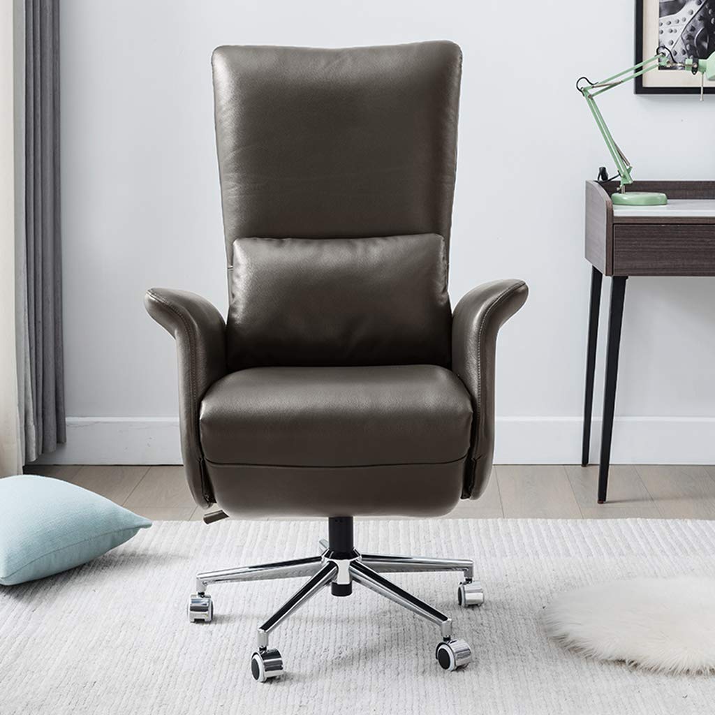 Premium FMOGE Leather Executive Office Chair - Ergonomic Reclining Boss Chair with Lumbar Support for Home Office, Gaming & Computer Work (Cowhide-Brown) | Comfortable Desk Chair for Professionals & Gamers