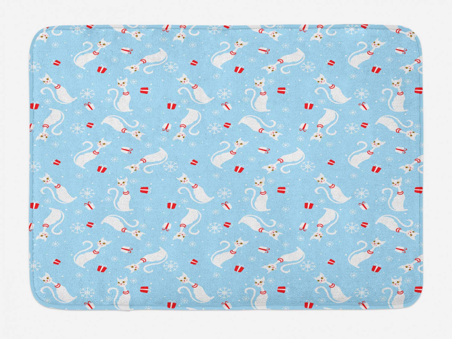 Ambesonne Christmas Bath Mat - Non-Slip Plush Holiday Decor with Festive Cat Design, 30.2