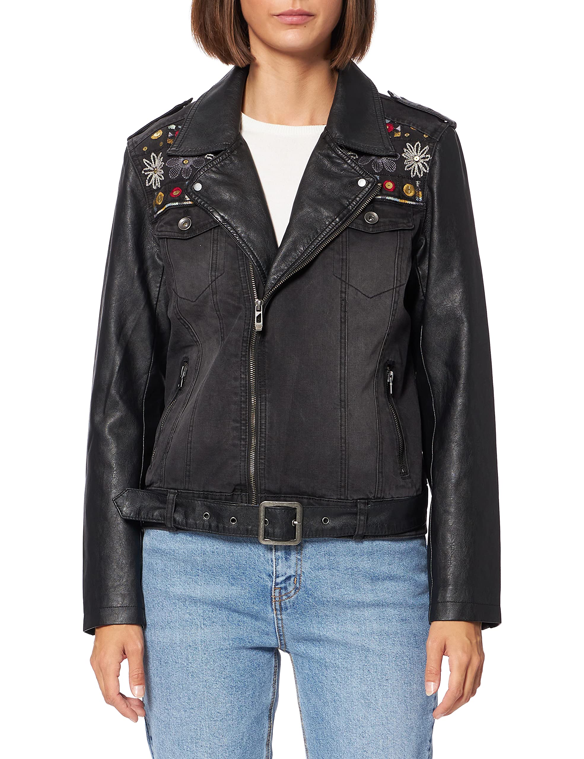 Desigual Women's Denim Jacket - Stylish Distressed Denim Jacket for Women, Lightweight & Comfortable, Perfect for Casual Outfits & Spring Layering