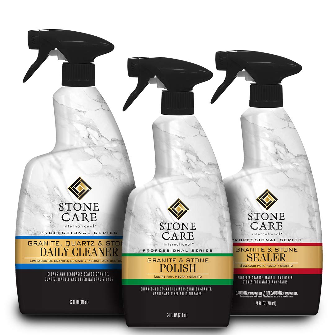 Stone Care International Granite Stone Sealer, Cleaner & Polish - Protects Granite, Marble, Soapstone, Quartz, Quartzite, Slate, Limestone, Corian, Laminate & Tile Countertops | Ideal for Kitchen, Bathroom & Outdoor Stone Surfaces