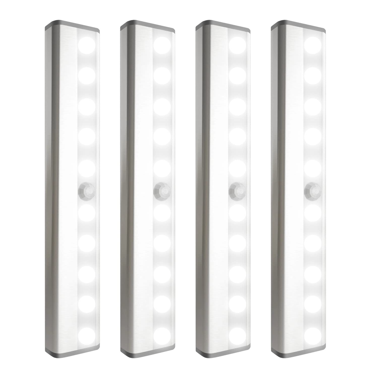 SIXDEFLY 4 Pack LED Motion Sensor Night Lights - Battery Operated Stick-On Magnetic Closet Lights with 10 LEDs - Perfect for Wardrobe, Stairs, Hallway & Indoor Safety Lighting
