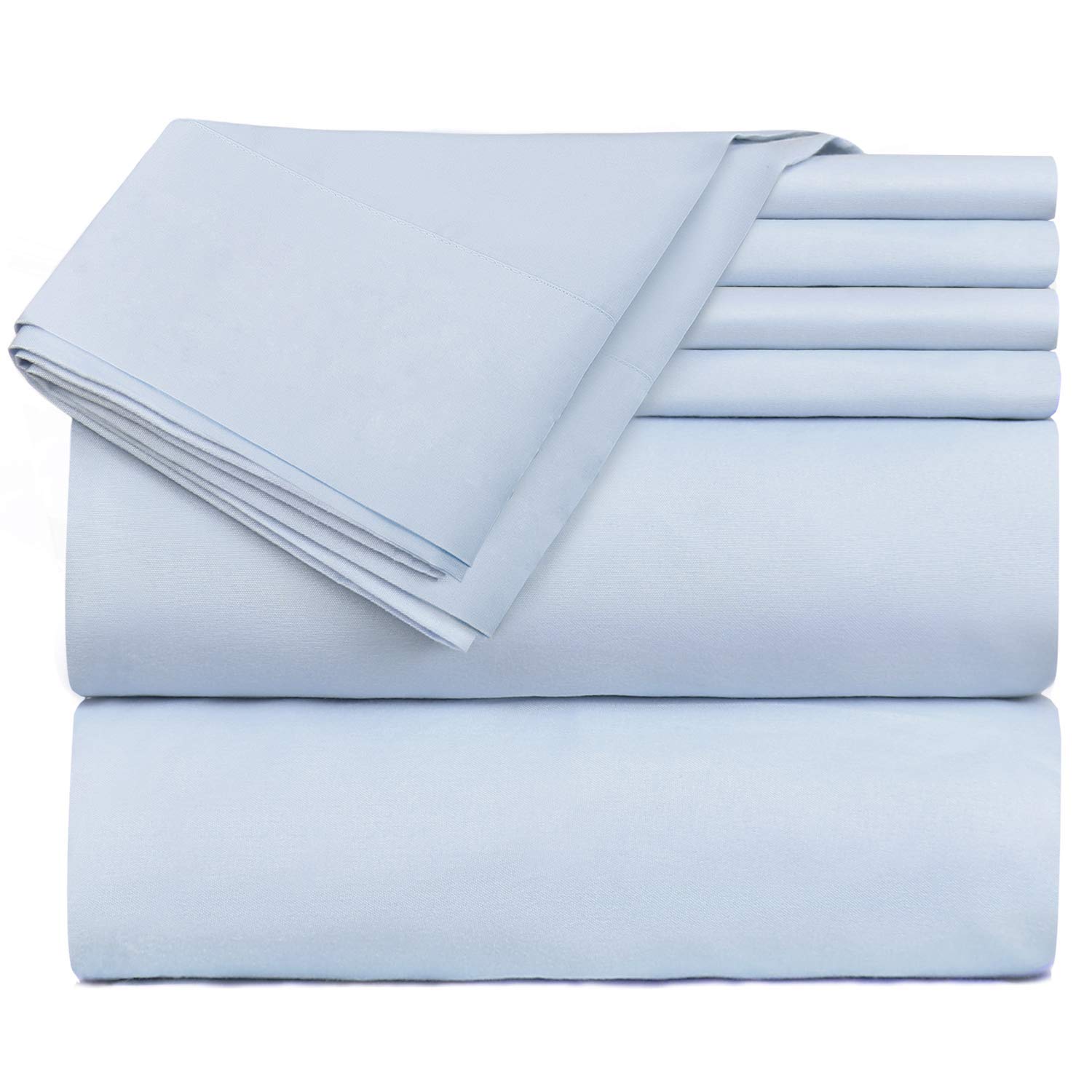 4-Piece 800 Thread Count 100% Cotton Bed Sheet Set - Light Blue Twin Size, Soft Sateen Weave for Ultimate Comfort - Fits Mattress Up to 24