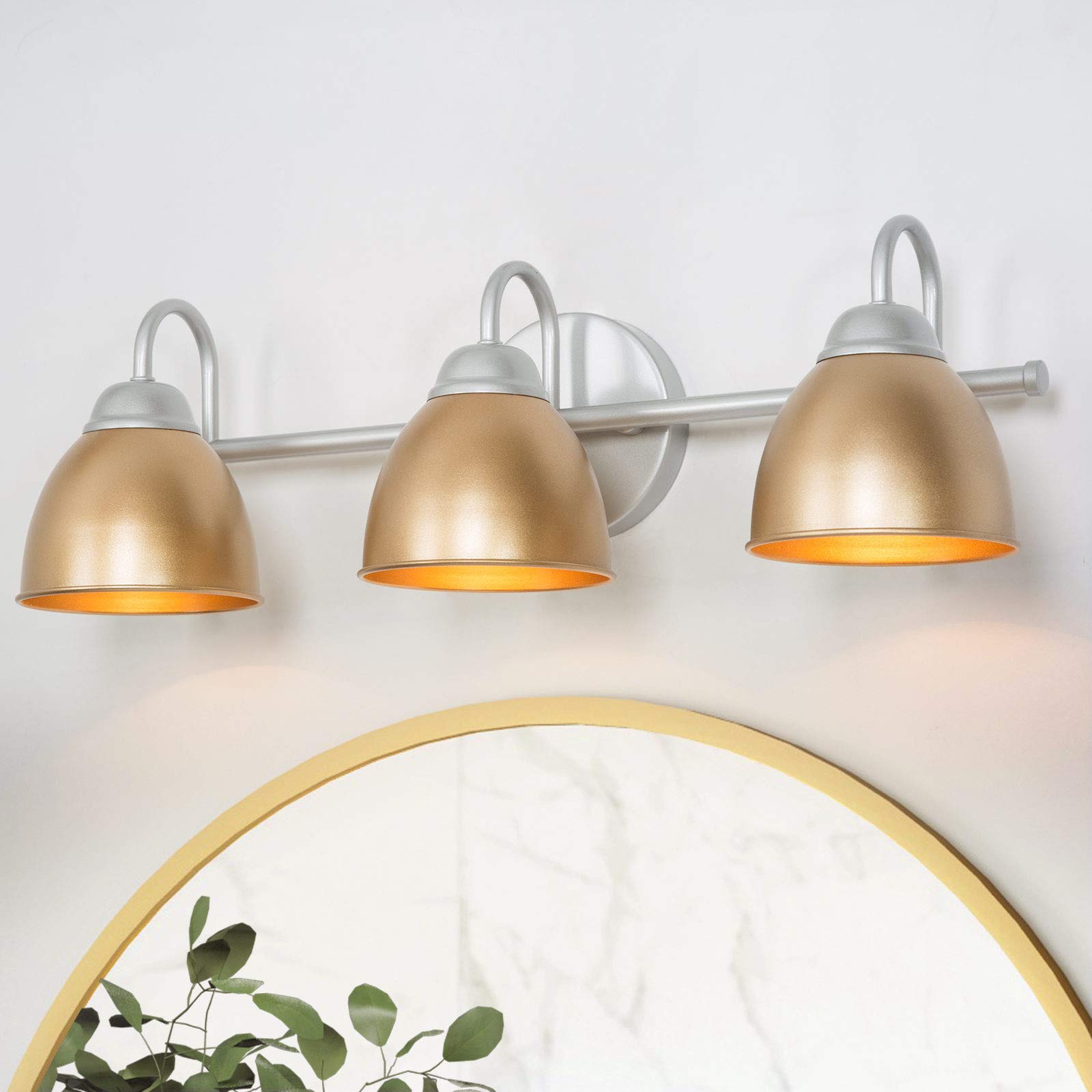 Premium Gold Bathroom Vanity Light Fixtures - 3-Light Wall Sconce with Brushed Nickel & Gold Finish, 21.5