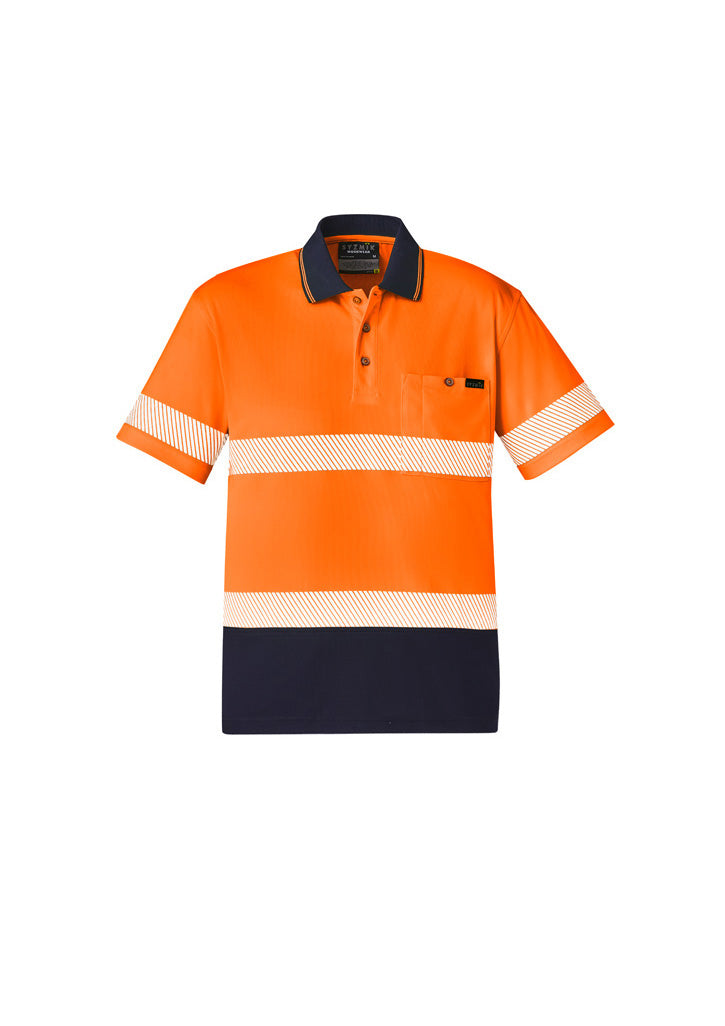 Unisex High Visibility Segmented Short Sleeve Polo Shirt with Hoop Taping (Orange) - Ideal for Construction, Road Work & Safety Professionals