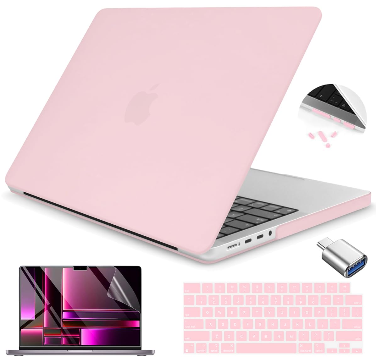 Teryeefi Hard Shell Case for MacBook Pro 14 Inch (2021-2024 Models A2918/A2992/A2779/A2442) - Protective Cover with Keyboard Skin & OTG Adapter - Compatible with M1/M2/M3 Chip 14.2