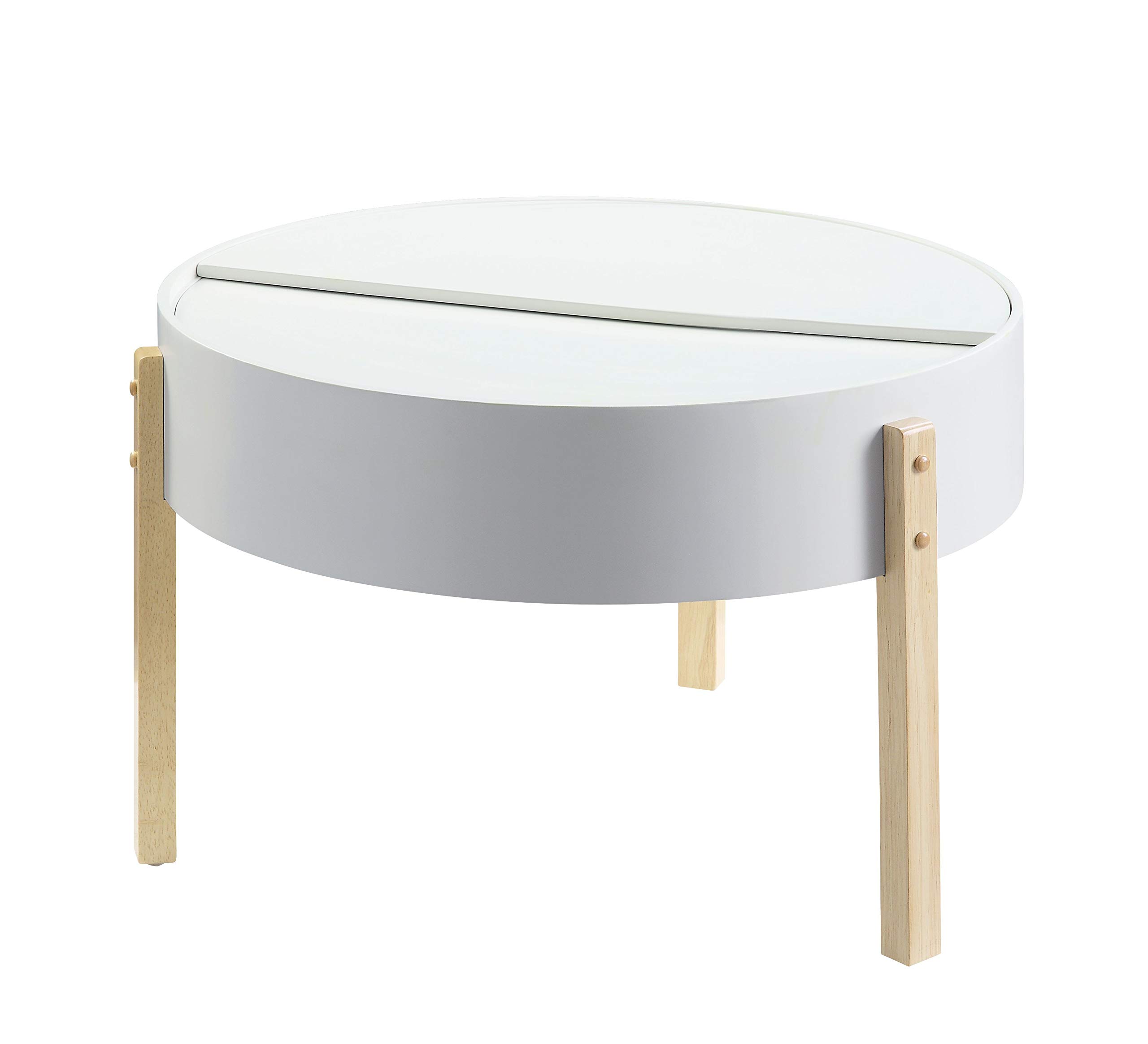 Benjara Round Wooden Coffee Table with Hidden Storage Compartment - White & Brown Finish - Perfect for Living Room, Lounge & Small Spaces