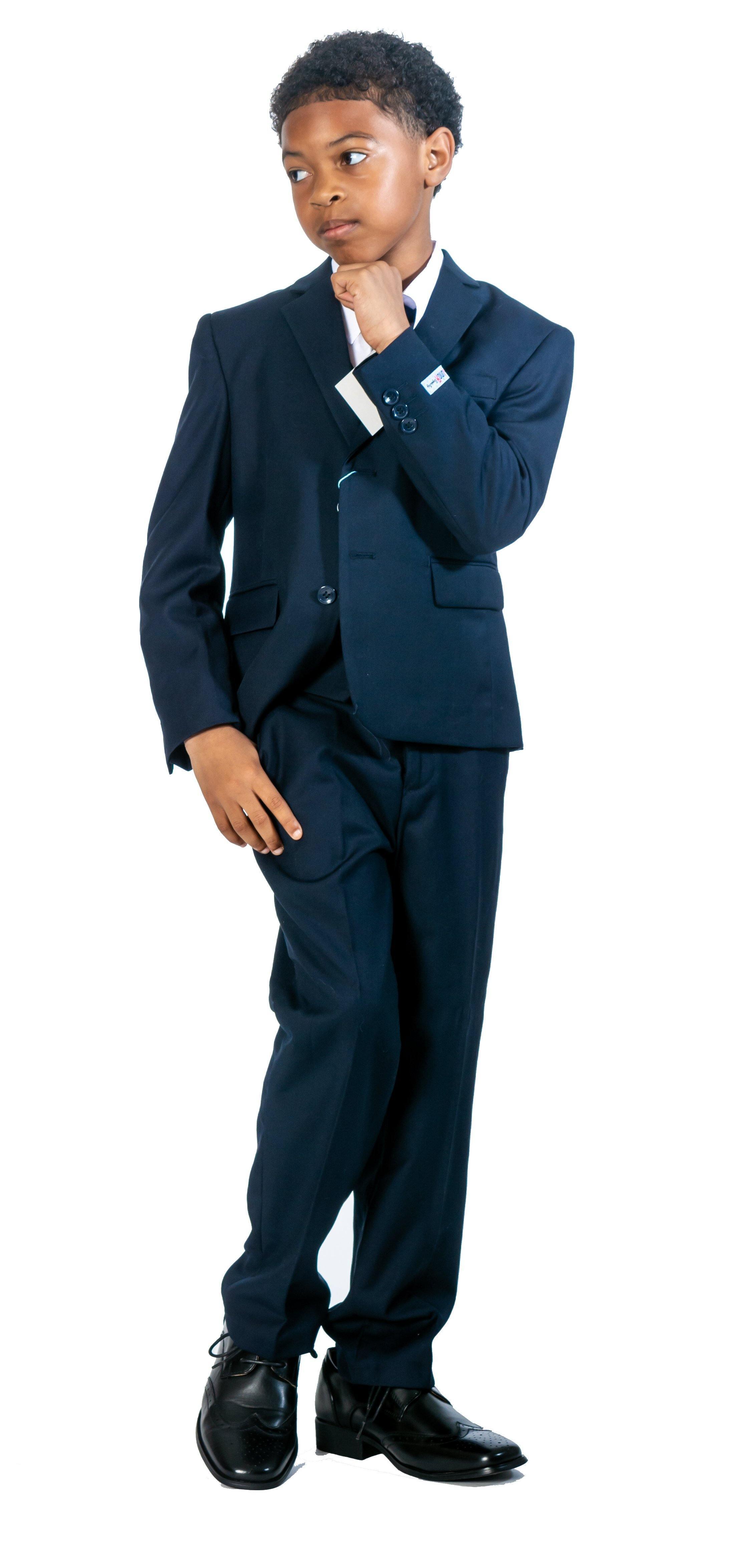 Navy Blue 5-Piece Boys Suit Set - Formal Wear for Weddings, Parties & Special Occasions