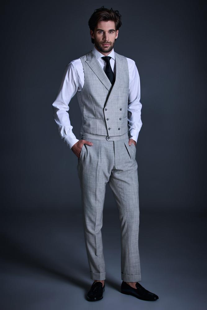 Harry DB Waistcoat for Men - Light Grey Tropical Wool Formal Vest | Perfect for Weddings, Business Meetings & Special Occasions