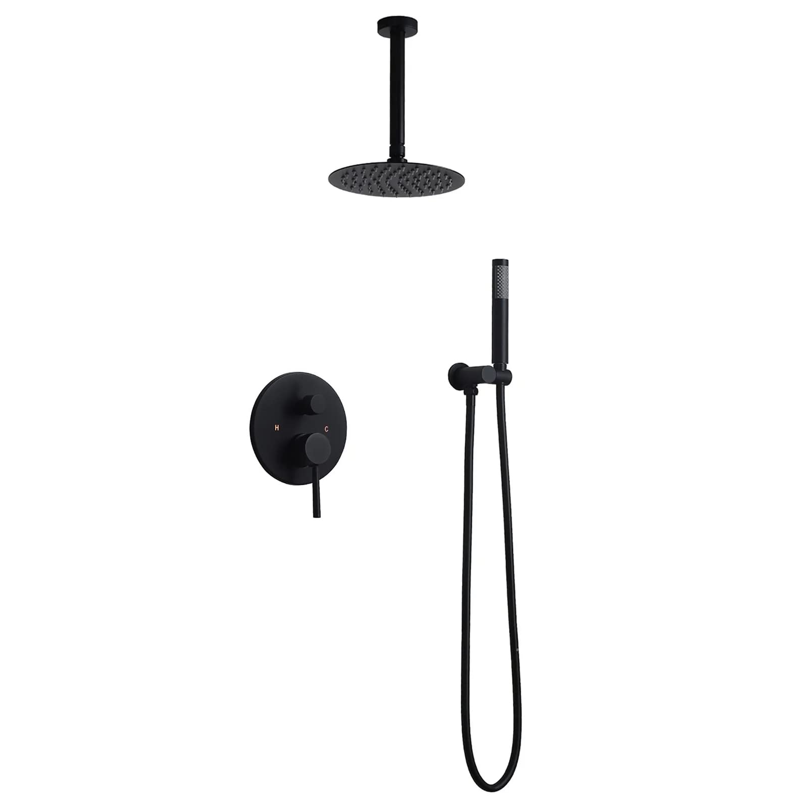 10 Inch Matte Black Ceiling Mount Rainfall Shower System with Hand Shower - Modern Wall Mounted Faucet Combo Set for Bathroom Remodel | Luxury Spa Experience at Home