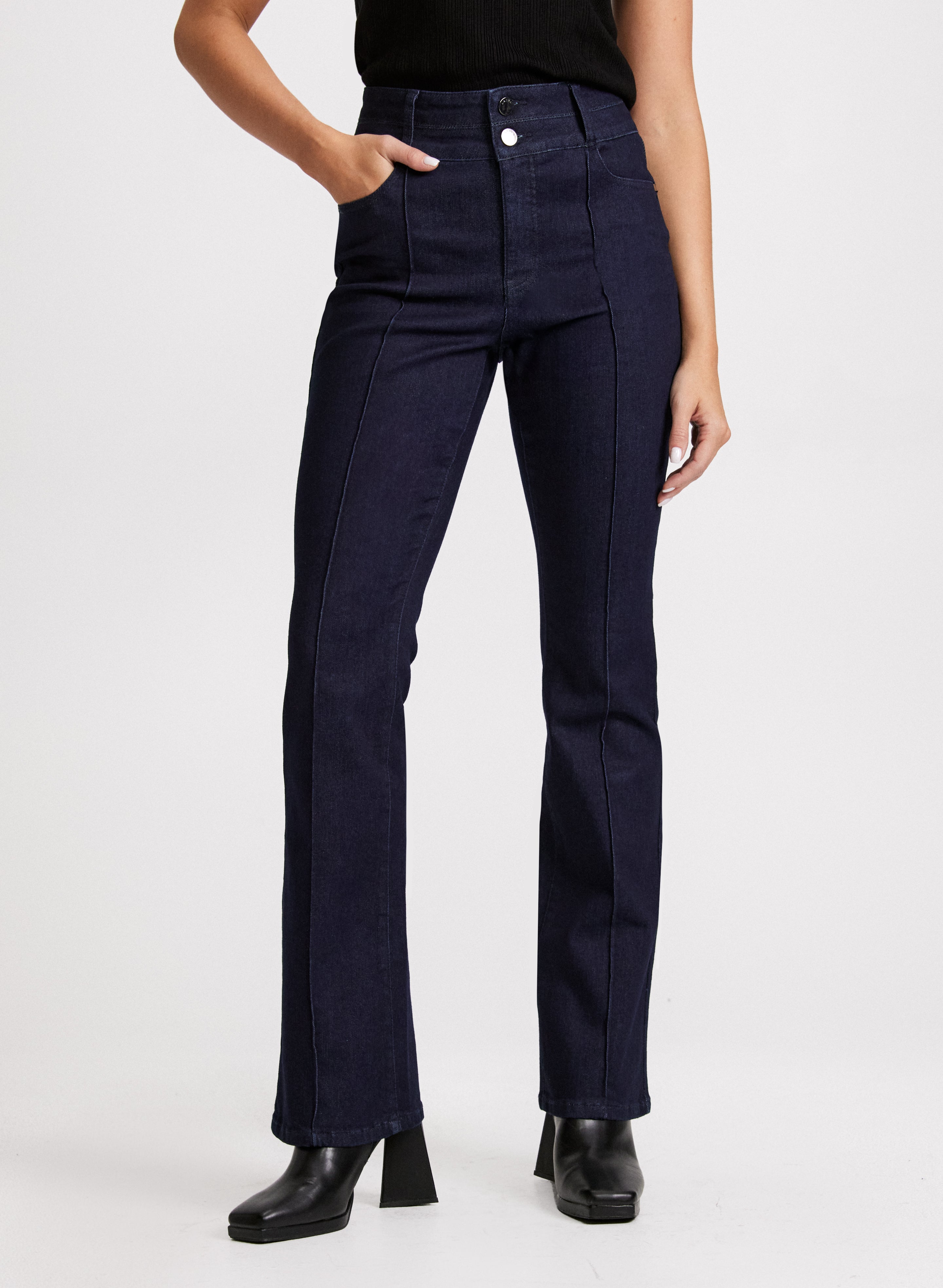 Flared Pintuck Jeans for Women - High Waist Stretch Denim Pants with Bootcut Leg | Perfect for Casual Wear, Office Outfits & Date Nights
