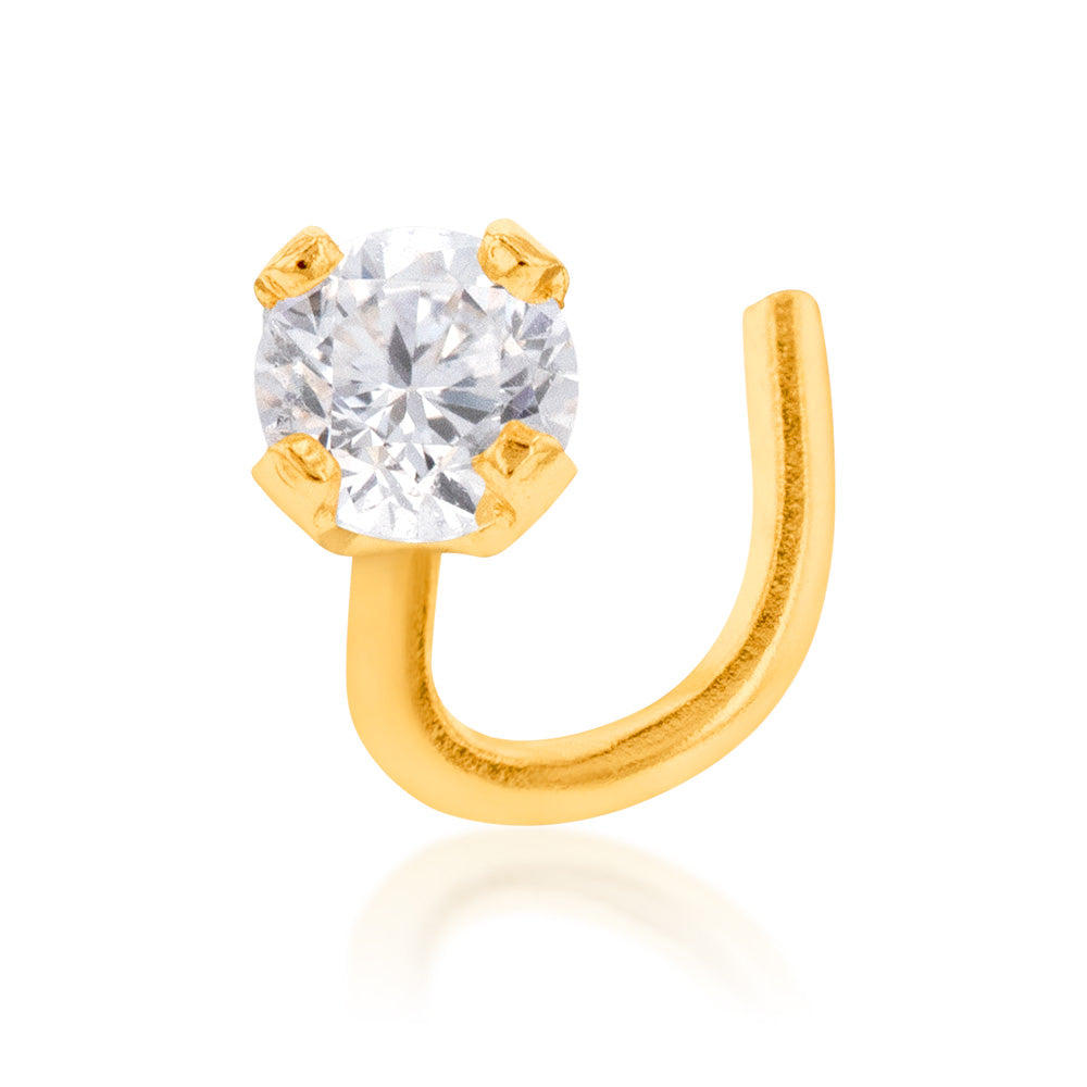 9ct Yellow Gold 2.5mm Cubic Zirconia Nose Stud - Hypoallergenic Nose Ring for Sensitive Skin - Perfect for Everyday Wear & Special Occasions