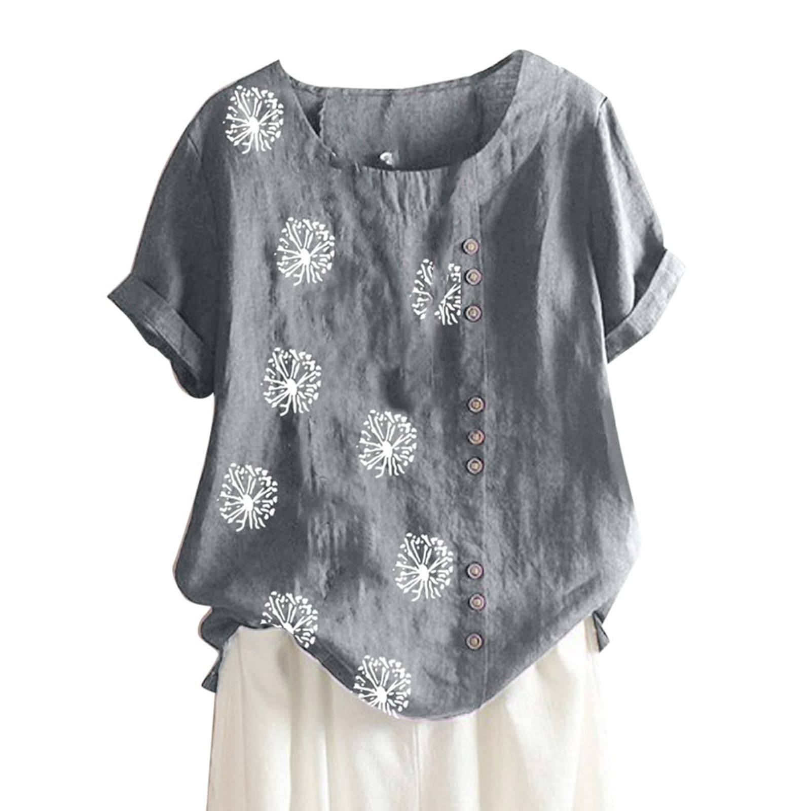 Women's Casual Summer Tops - Short Sleeve Crew Neck Cotton Linen Blouses for Work & Daily Wear | Loose Fit Tunic Shirts for Office, Outings & Vacation