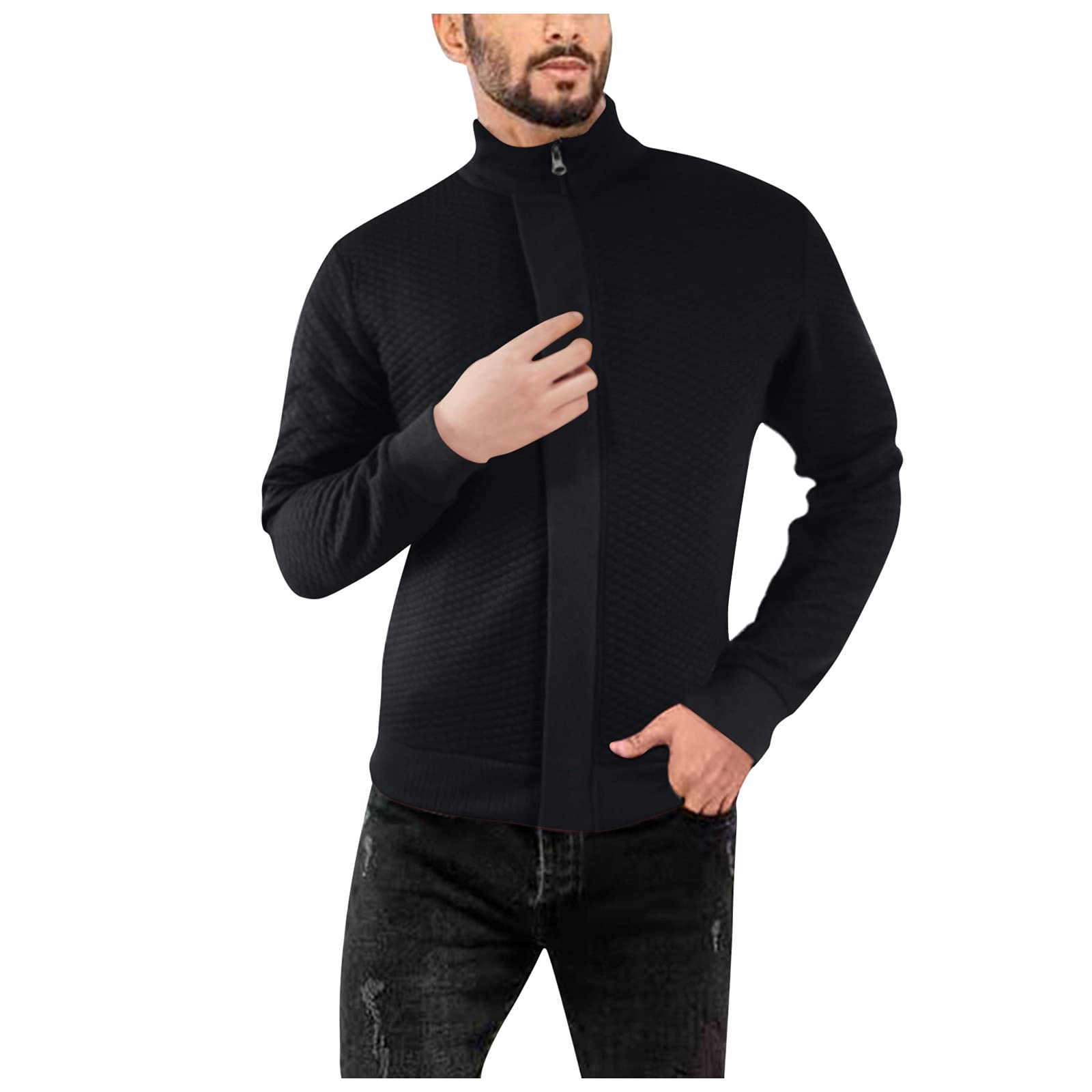 Men's Slim Fit Casual Cardigan Sweater - Long Sleeve Waffle Knit Fleece Jacket with Full Zip | Perfect for Golf, Office & Everyday Wear
