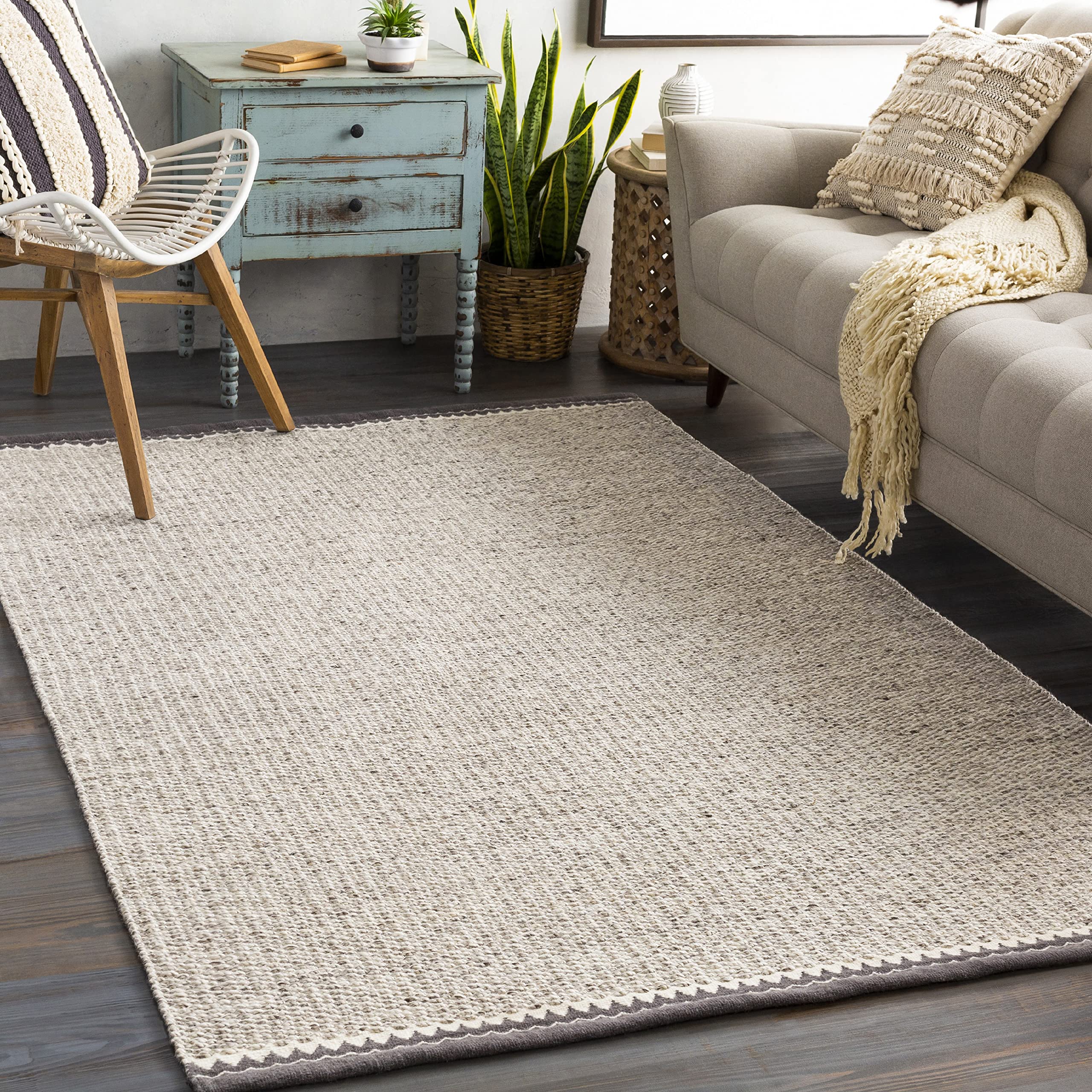 Mark&Day 3x5 Ellesmere Solid & Border Light Gray Area Rug - Soft Beige Cream Carpet for Living Room, Bedroom, Kitchen - Perfect for Home Decor & Cozy Spaces (3' x 5')