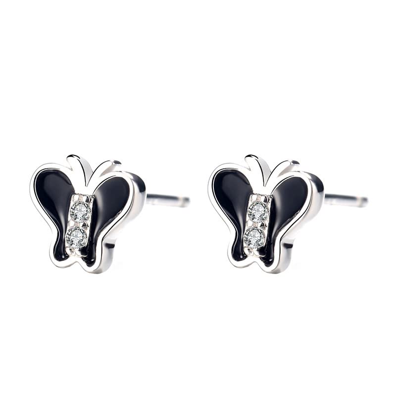 925 Sterling Silver Small Butterfly Stud Earrings for Women - Cute Black Enamel Wedding Jewelry | Perfect for Bridal, Party & Everyday Wear