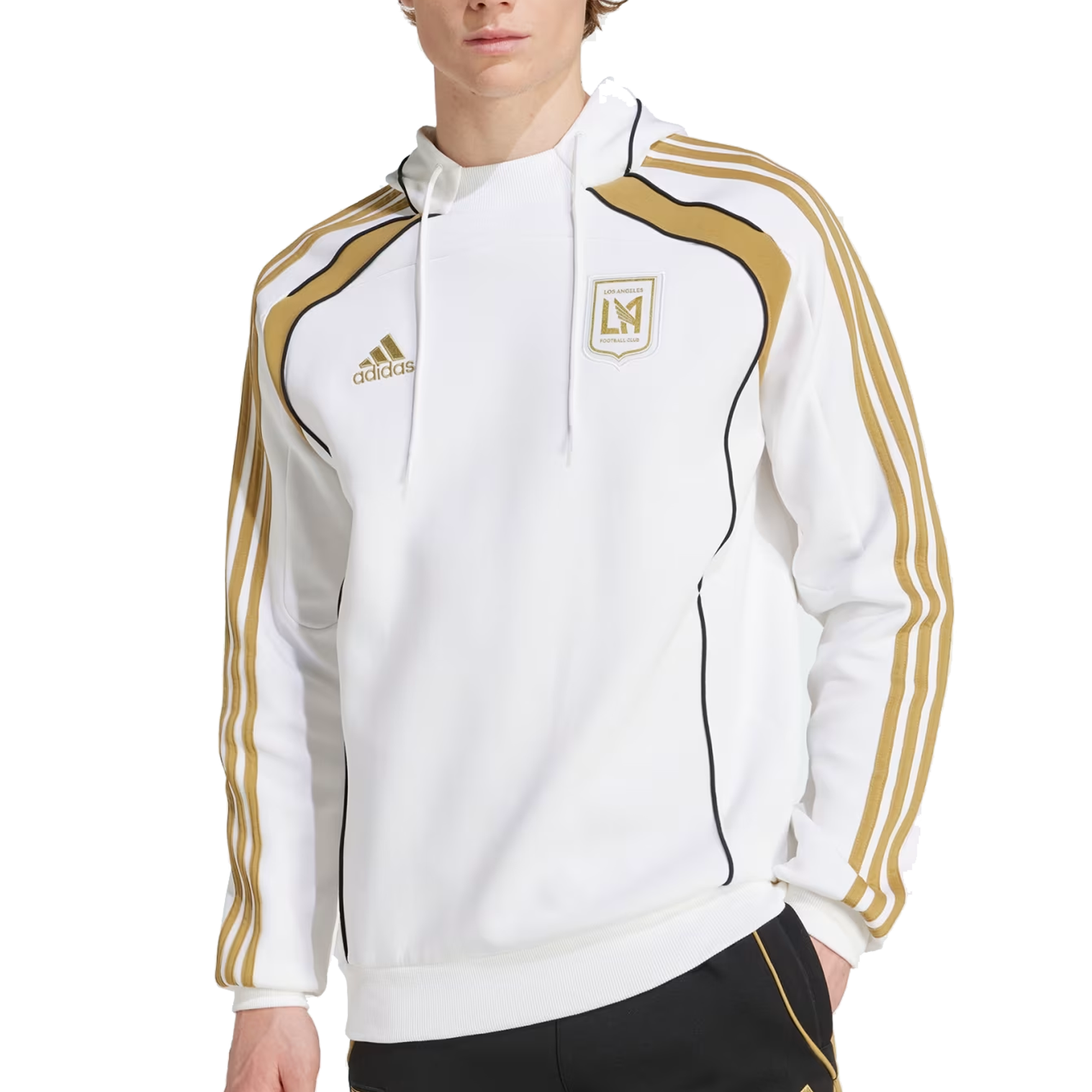 Adidas LAFC Travel Hoodie 25/26 - White & Gold Soccer Hooded Sweatshirt for Men | Comfortable Casual Wear for Fans, Travel & Game Day