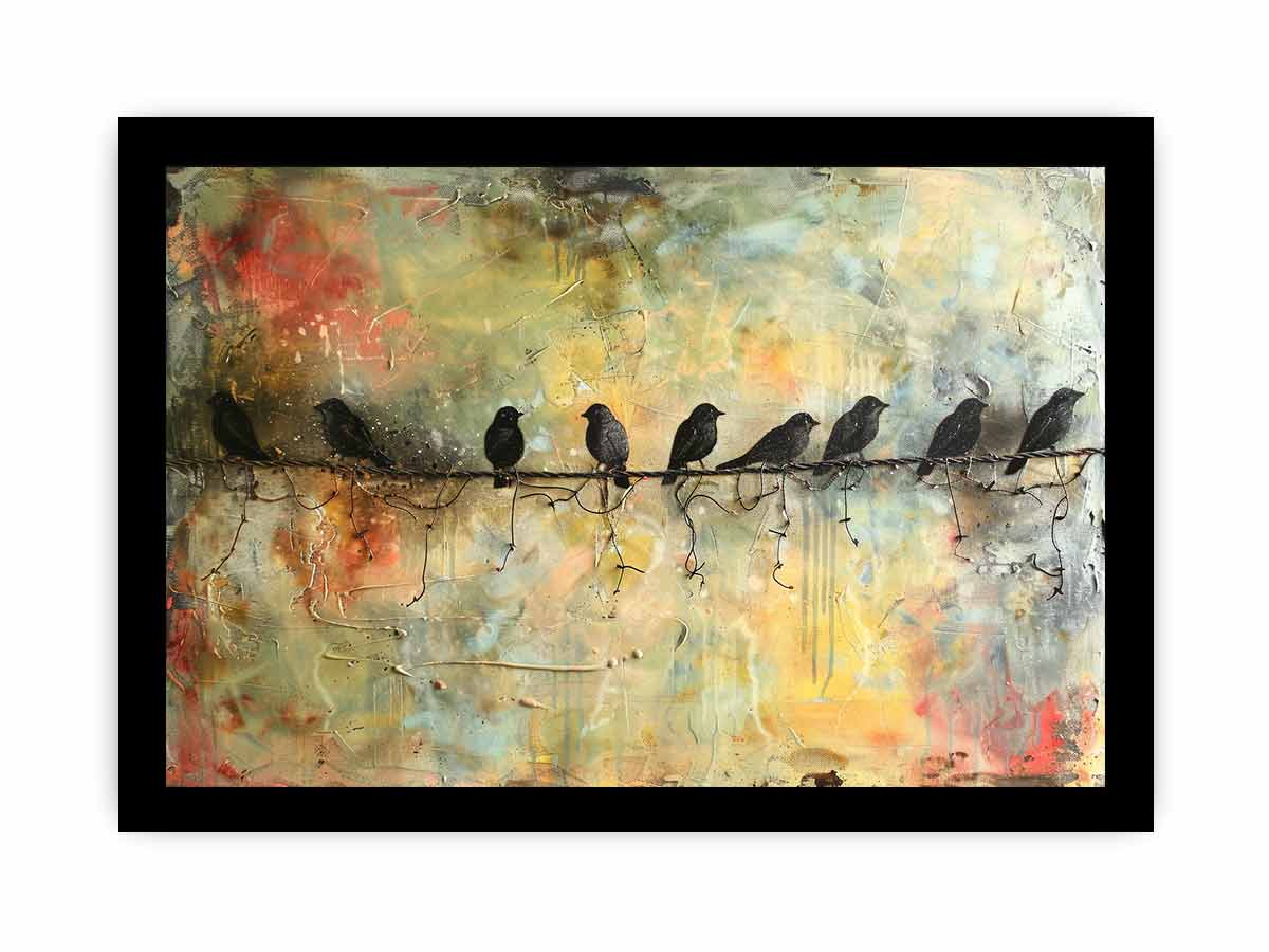 Birds on Wire Framed Wall Art Print - Nature Inspired Home Decor for Living Room, Bedroom & Office