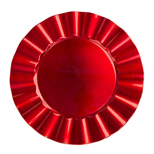 3-Piece Red Round Fan Edge Charger Plates Set - Elegant Dinnerware for Weddings, Parties & Formal Dining Decor