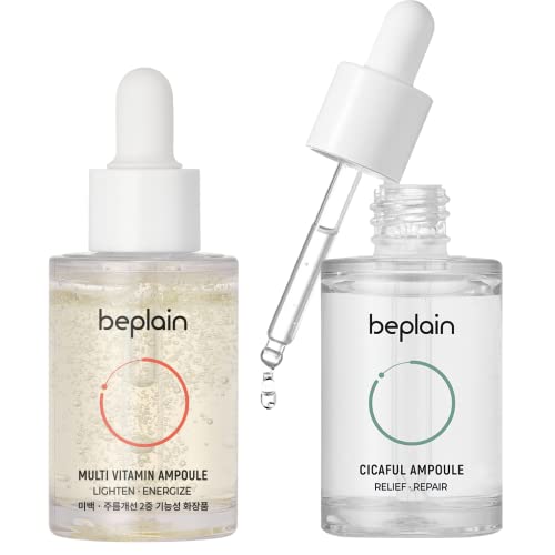Beplain Cica & Vita Duo Set - Centella Asiatica Acne Serum & Multi-Vitamin Niacinamide Face Serum for Sensitive Skin | Korean Skincare for Acne-Prone & Dry Skin | Daily Hydration & Soothing Treatment