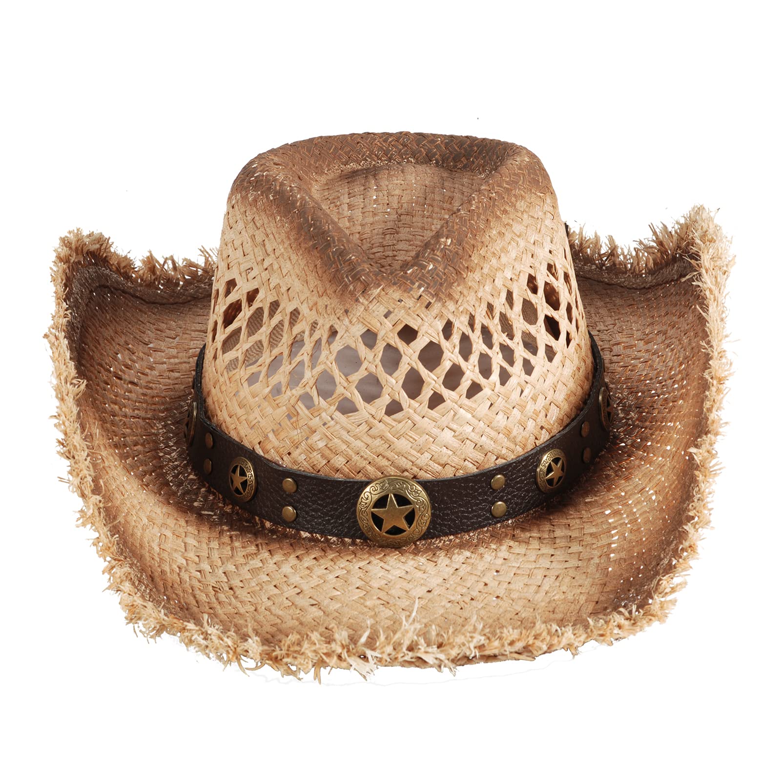 Women's Shapeable Wide Brim Straw Cowboy Hat - Western Cowgirl Beach Sun Hat for Outdoor, Rodeo, and Summer Vacation Fashion Accessories