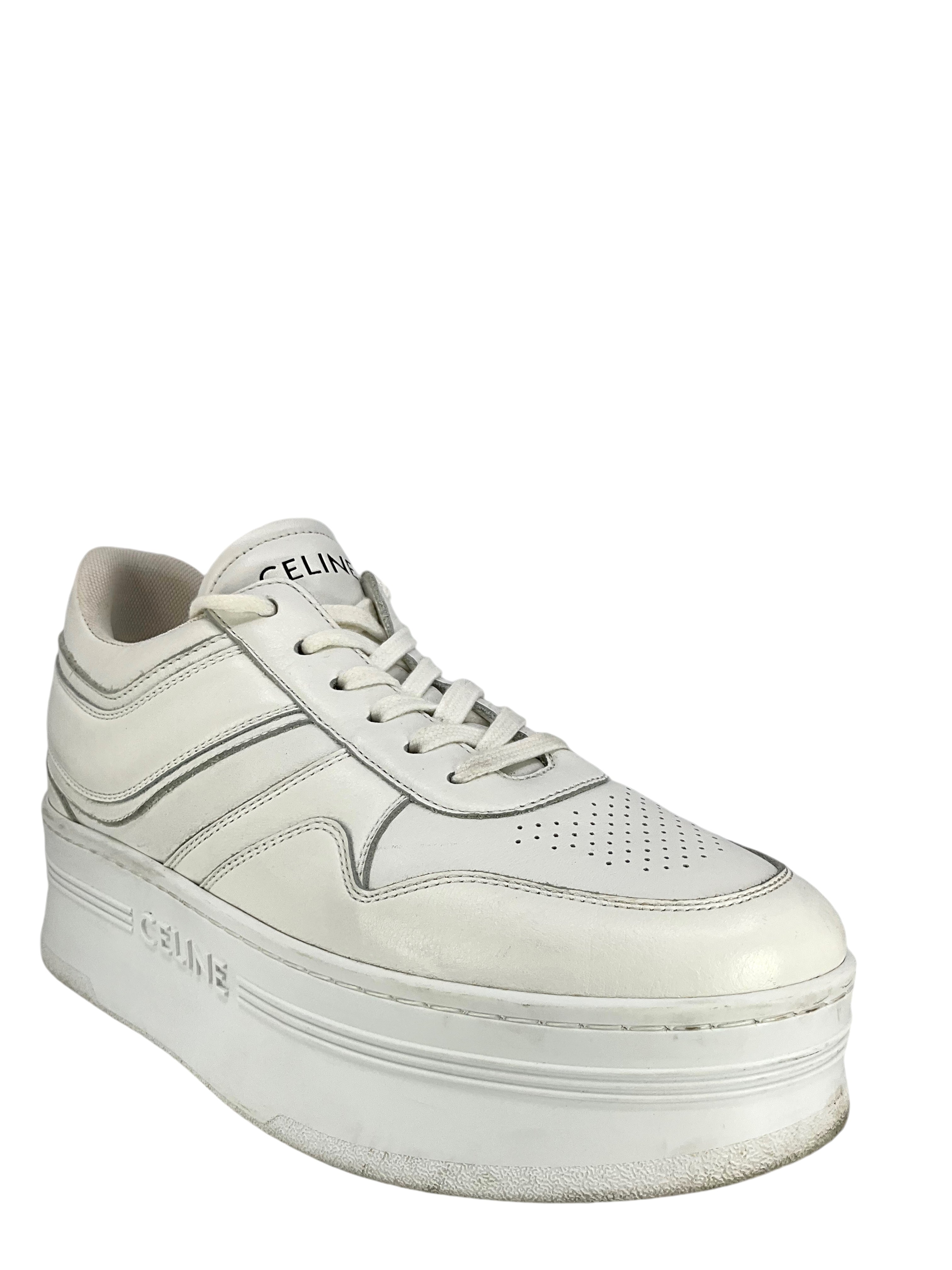 CELINE Leather Block Sneakers for Women - Size 9 US | Classic White Luxury Sneakers | Comfortable & Stylish for Casual Wear, Office & Travel
