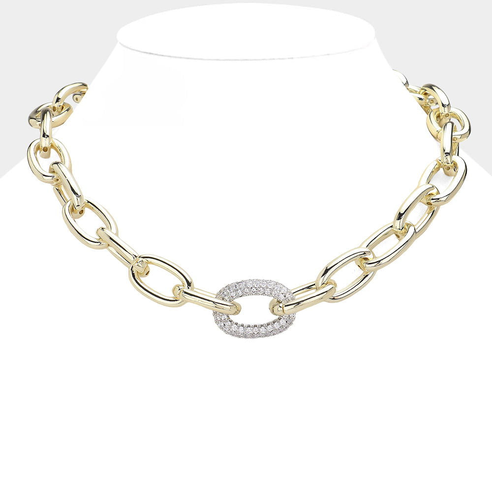 14K Gold Plated Cubic Zirconia Paved Lock Chain Necklace for Women - Elegant Layering Piece for Everyday Wear & Special Occasions