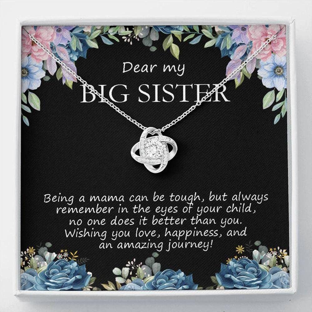 Customized Sister Necklace - Personalized Love Knot Pendant with Heart Diamond Charm for Pregnant Sister Gift, Anniversary Jewelry with Message Card & Gift Box | Perfect for Pregnancy Announcement, Sister Appreciation, and Special Occasions