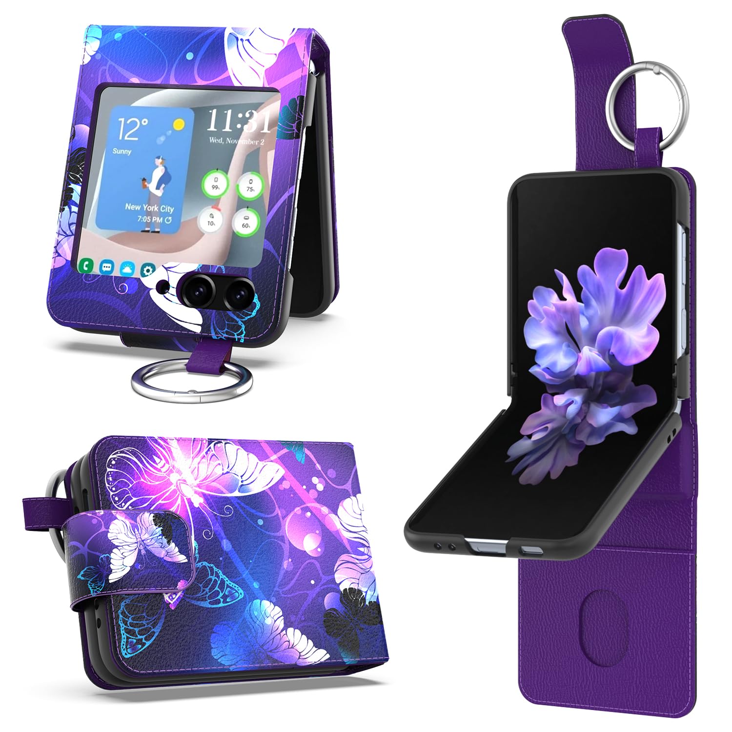 Samsung Galaxy Z Flip 5 Case with Ring Holder - PU Leather Wallet Flip Case with Card Slot & Kickstand | Protective Cover for Samsung Z Flip 5 | Perfect for Work, Travel & Everyday Use