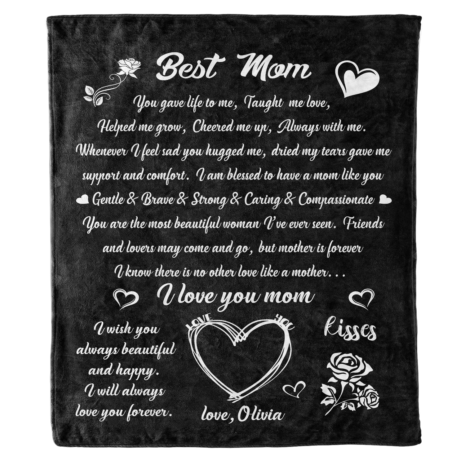Personalized Mom Blanket - Custom Name Fleece or Sherpa Throw - Best Mother's Day, Birthday & Christmas Gift from Daughter/Son - USA Made Cozy Blanket for Cuddling, Home Decor & Special Occasions