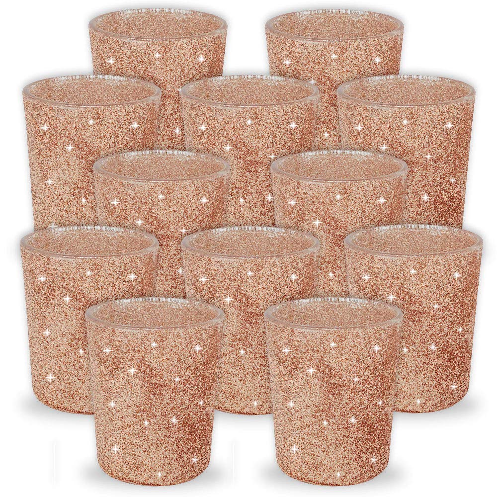 Glitter Rose Gold Votive Candle Holders (12pcs, 2.75