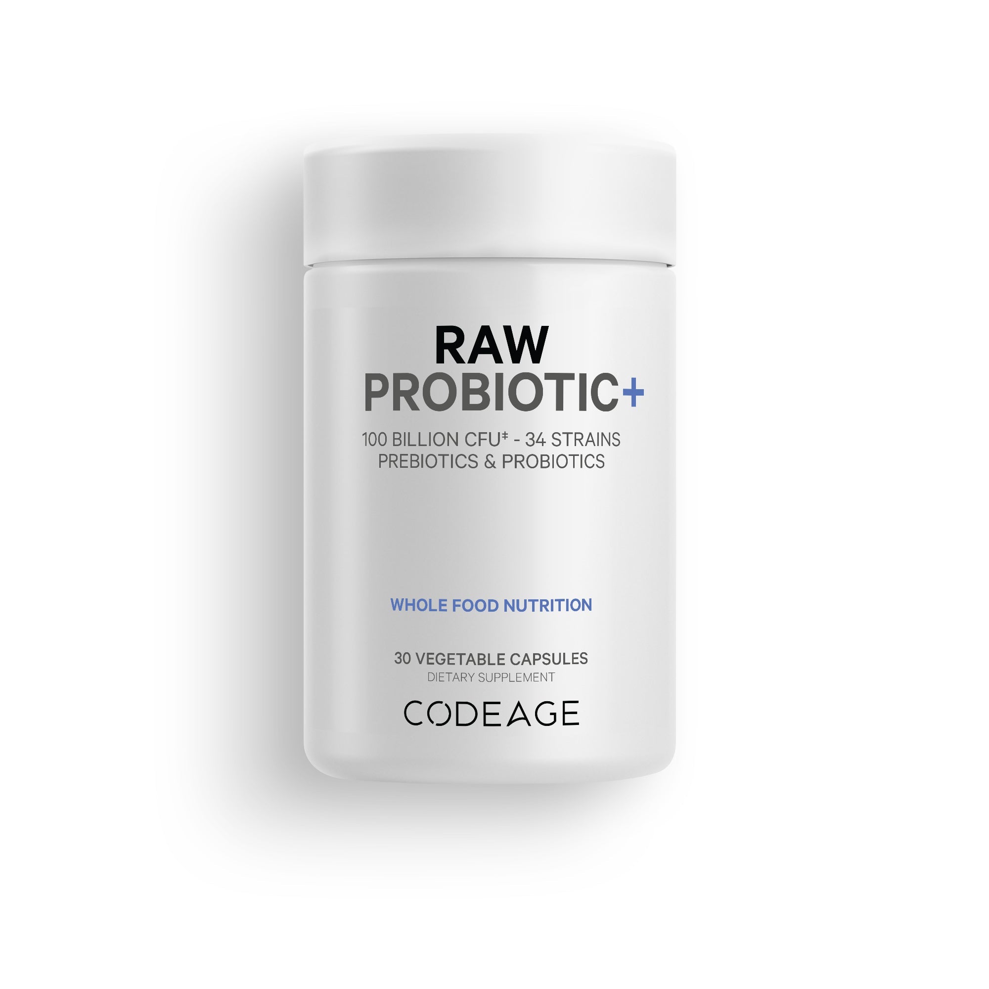 Codeage Raw Probiotic+ Supplement - 100 Billion CFU, 34 Strains, Gut Health & Immune Support - for Digestive Wellness, Bloating Relief & Daily Immune Boost - Unflavored Capsules for Men & Women