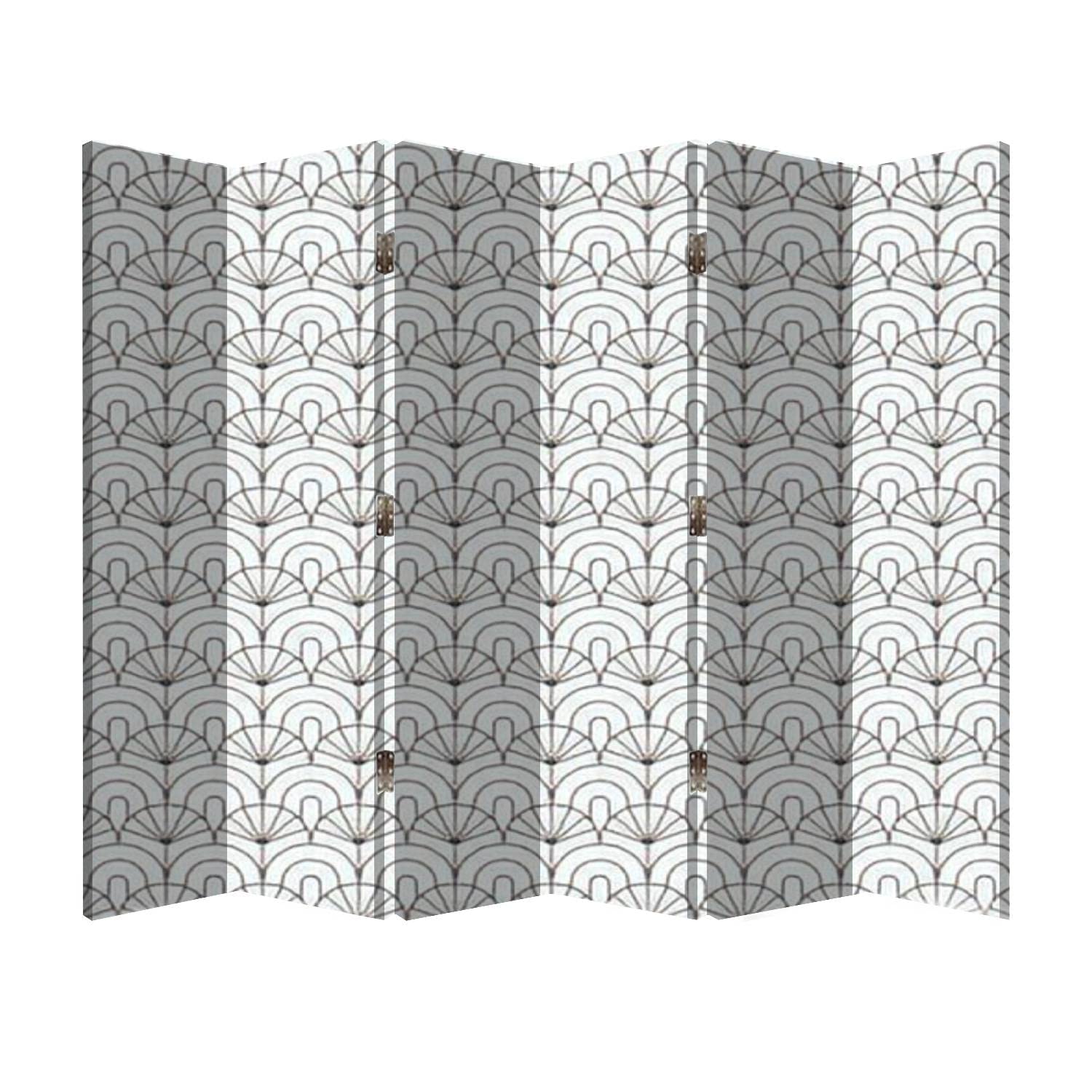 6 Panel Geometric Black and White Canvas Room Divider - Wooden Folding Privacy Screen with Semicircle Design for Office, Home & Event Spaces | Modern Partition Wall Decor for Bedrooms, Living Rooms & Workspaces
