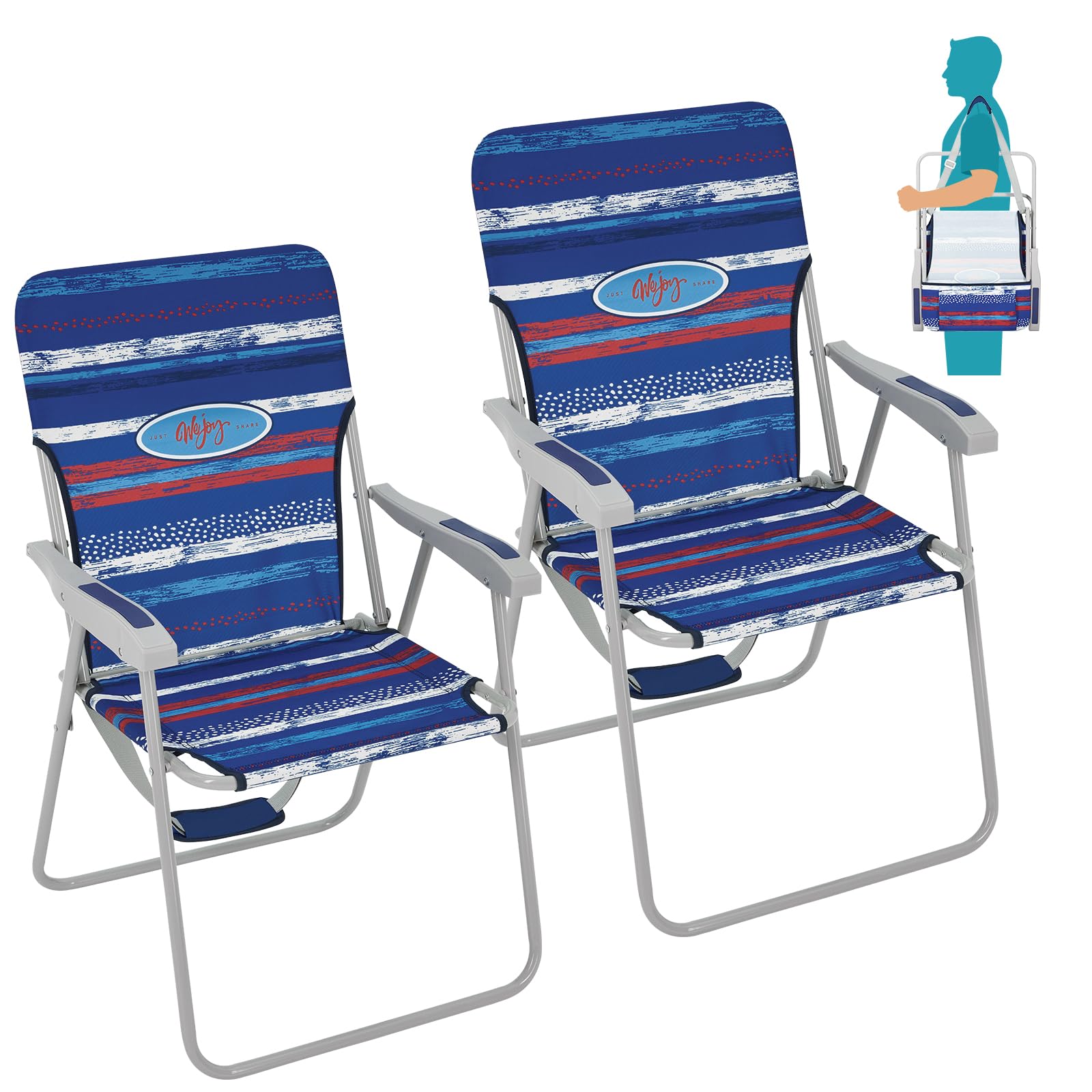 WEJOY Folding Beach Chair for Adults - Lightweight Portable High Back Chair with Shoulder Strap & Sturdy Armrests - 300lbs Capacity - Perfect for Beach, Lawn, Camping, Picnics, Concerts and Outdoor Relaxation